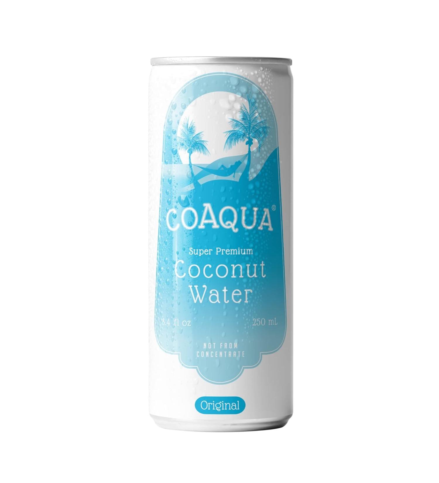 CoAqua Super Premium Coconut Water - Naturally Sweet  No Fat  Low Sugar  Rich in Potassium - 8.4 Fl Oz Aluminum Cans  Pack of 6 - Buy Online on GoSupps.com