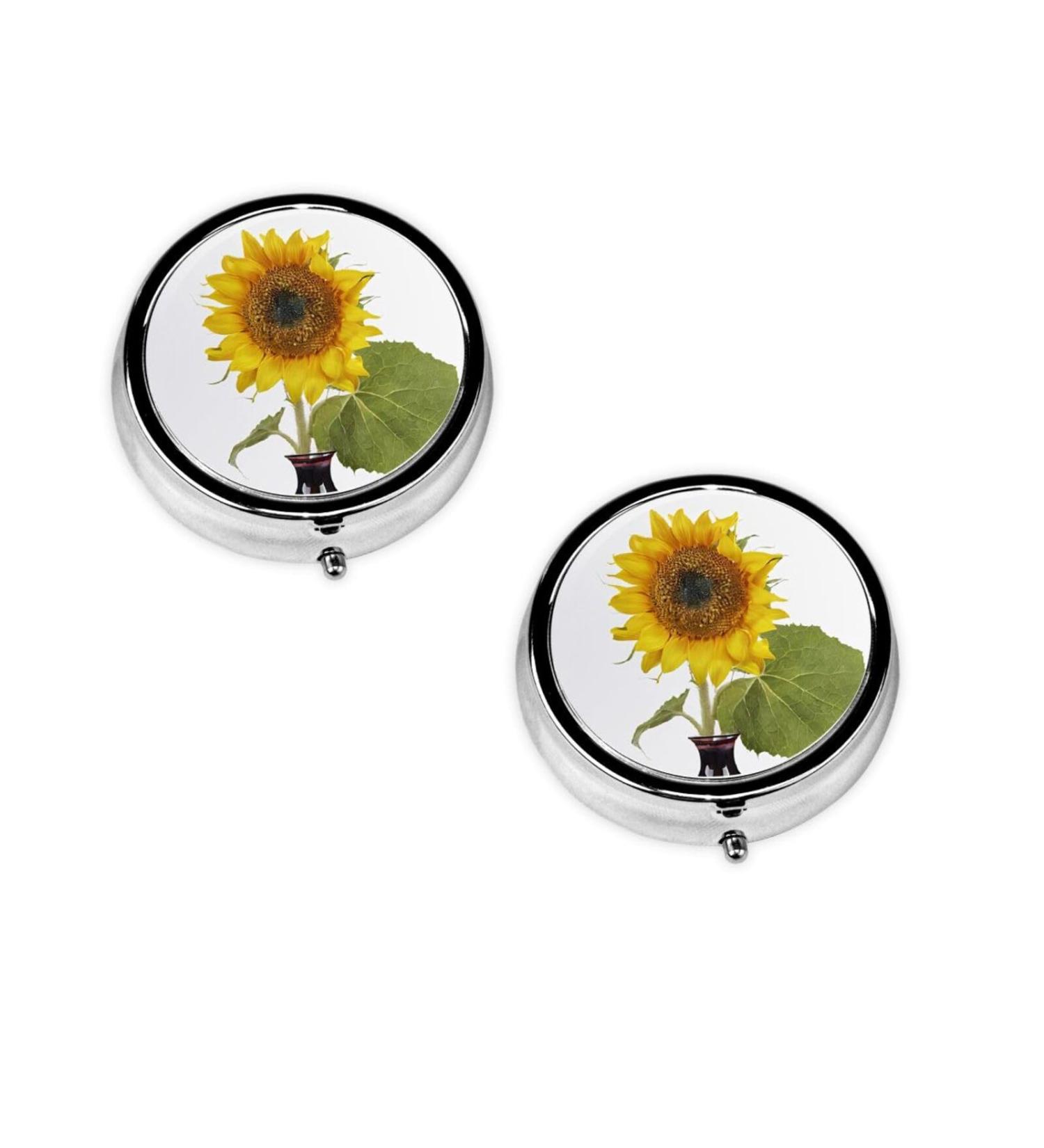 Bloom Sunflower Mini Round Pill Box | 3 Compartment Portable Pill Organizer for Travel Home & Office - Buy Online on GoSupps.com