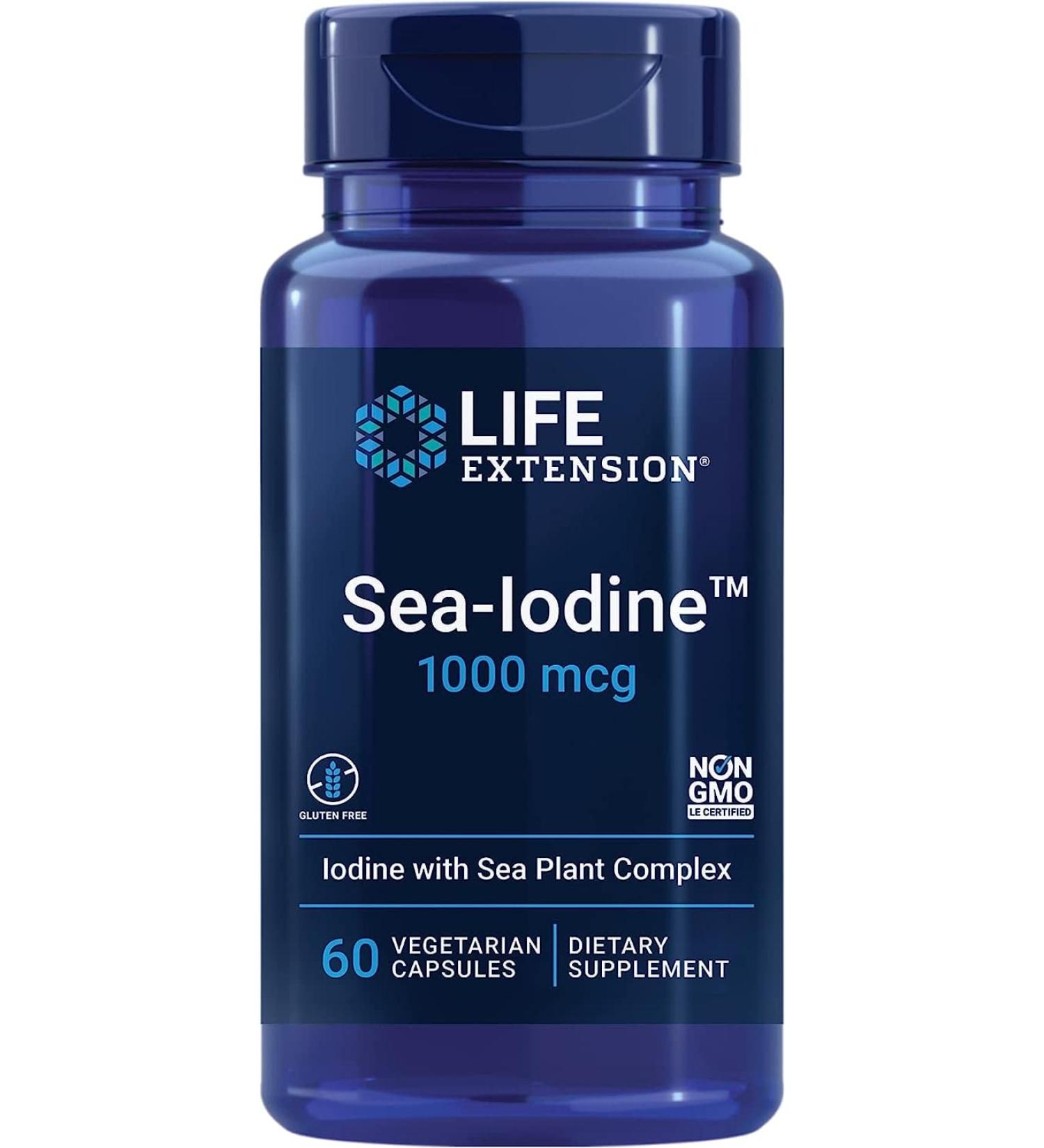 Life Extension Sea Iodine 1000mcg - 60 Vegan Capsules | Gluten-Free, Vegetarian, SOYA-Free & GMO-Free | Laboratory Tested - Buy Online on GoSupps.com