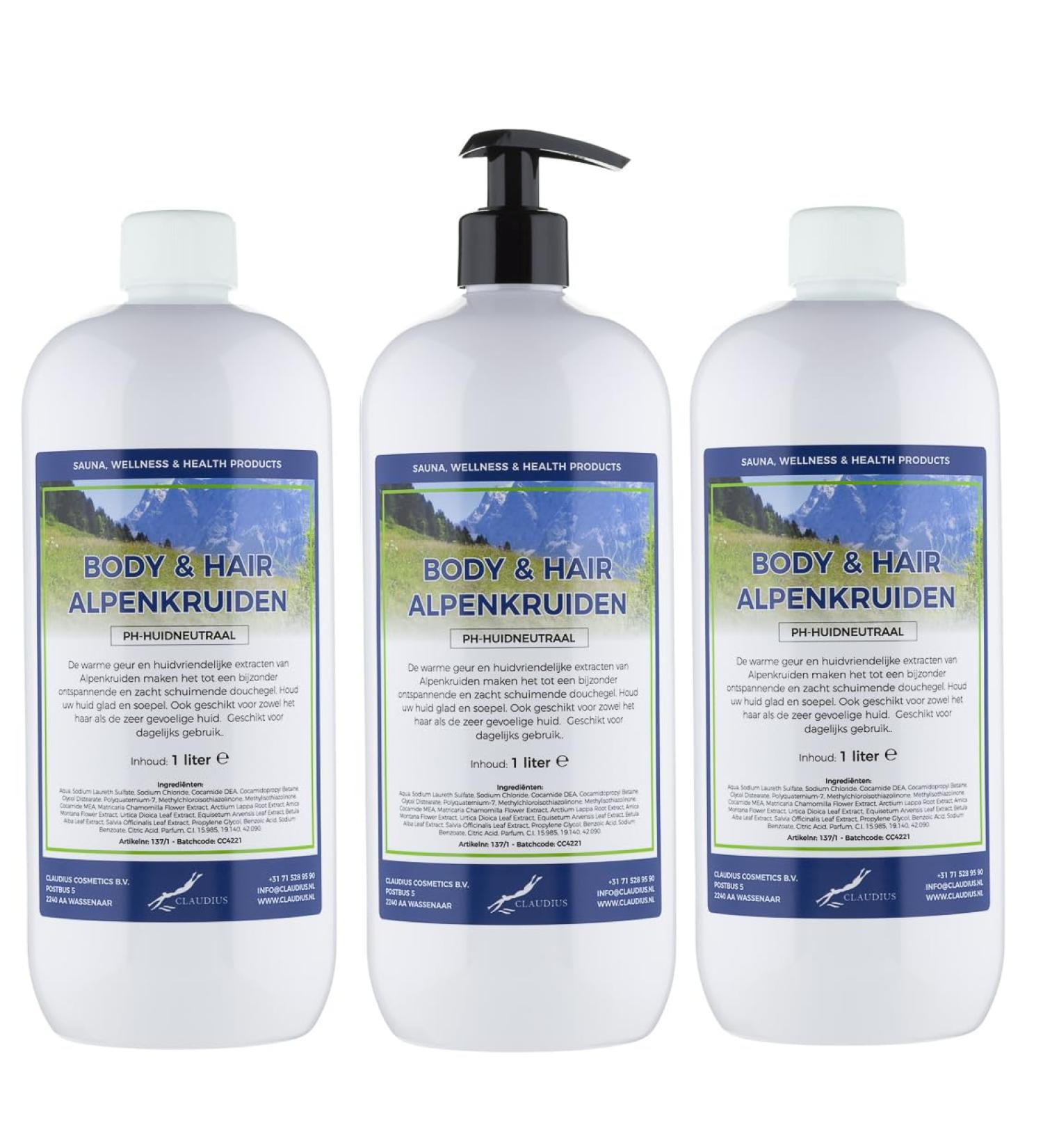 Claudius Body & Hair Alpine herbs 3 x 1 liter with free pump