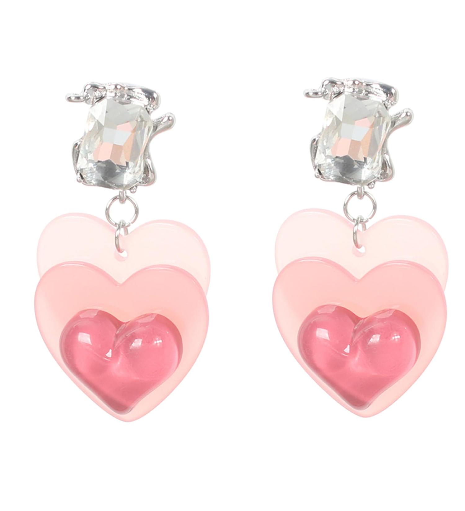 Feylie Sweet Pink Heart Earrings | Fashionable Acrylic Statement Jewelry | Perfect Gift for Women & Girls - Buy Online on GoSupps.com