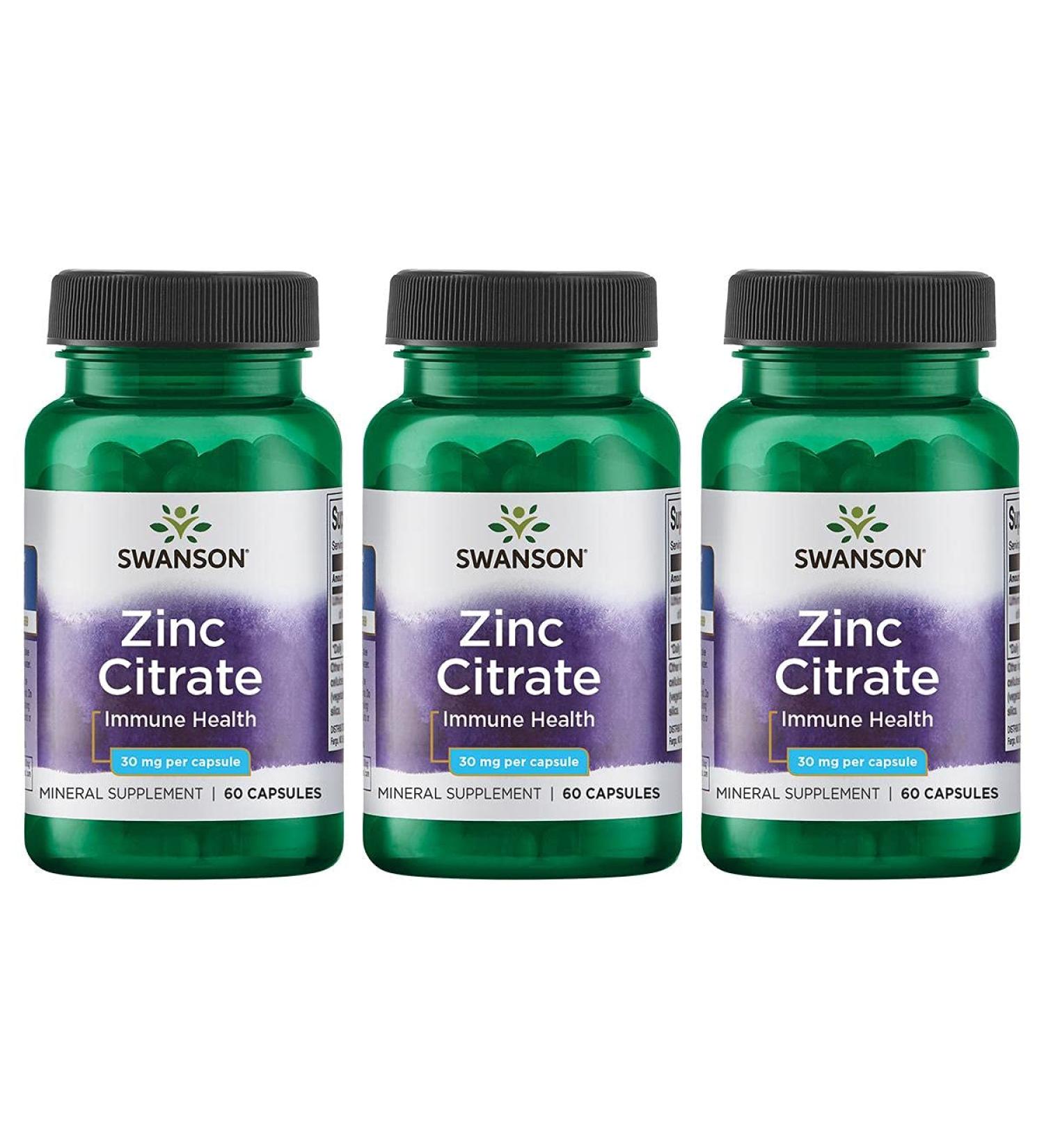 Swanson Zinc Citrate 30mg 60 Capsules (Pack of 3) - Immune Support & Antioxidant Boost - Buy Online on GoSupps.com