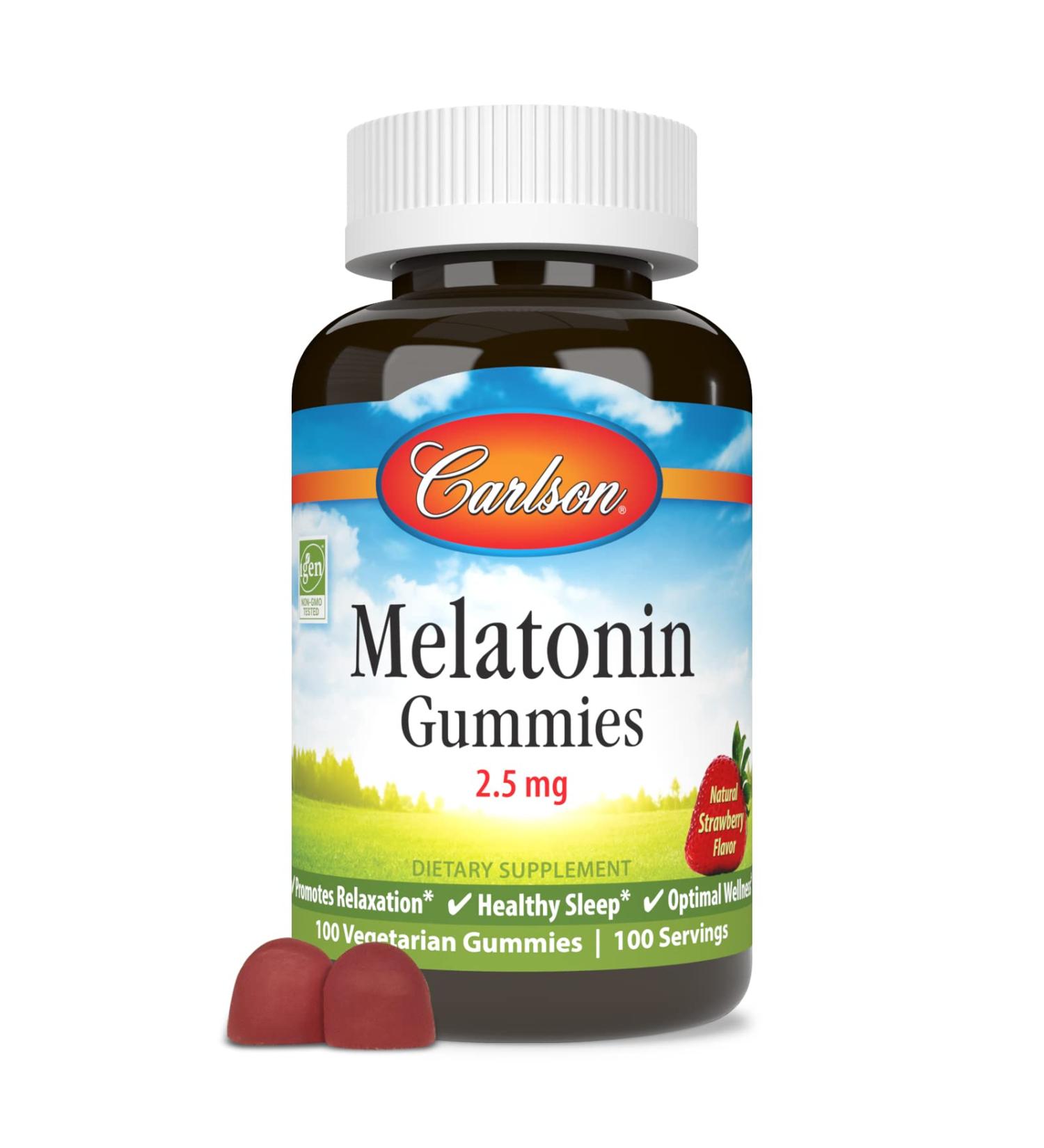 Carlson - Melatonin Gummies, 2.5 mg, Healthy Sleep, Promotes Relaxation, Natural Strawberry Flavor, 100 Gummies - Buy Online on GoSupps.com