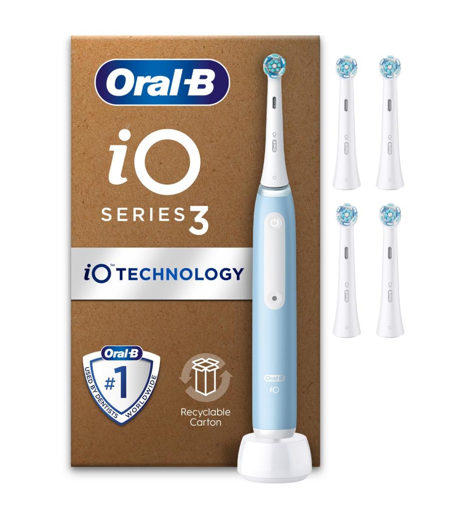 Oral-B iO3 Electric Toothbrush: Christmas Gifts for Him/Her - 4 Brush Heads, 3 Modes, Teeth Whitening - Blue + Refills (2 Pin UK Plug) - Buy Online on GoSupps.com