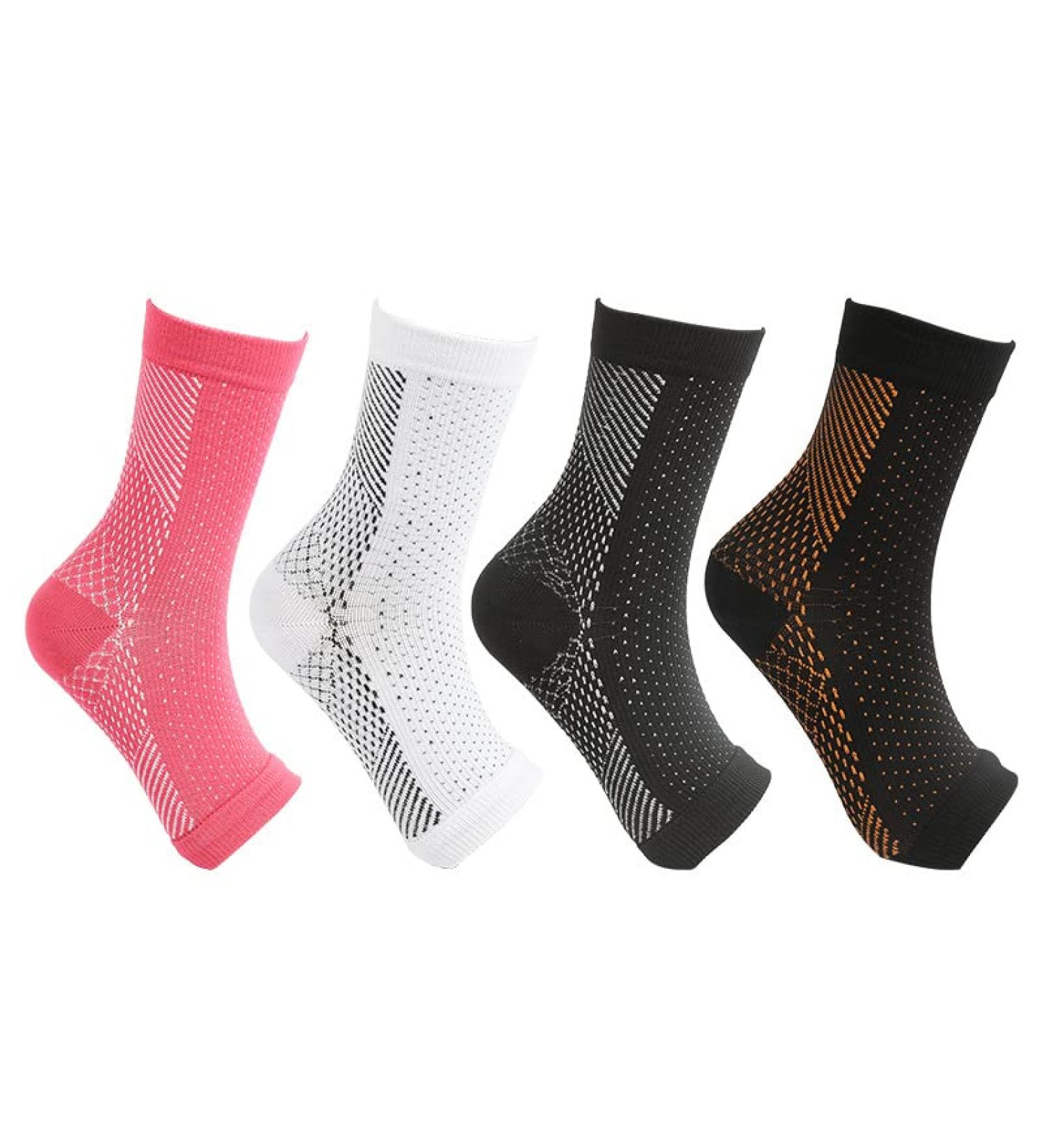 Muguoy Compression Socks - 4 Pairs Pain Relief & Recovery | Neuropathy & Plantar Fasciitis Support - Black White Red Yellow - Buy Online on GoSupps.com