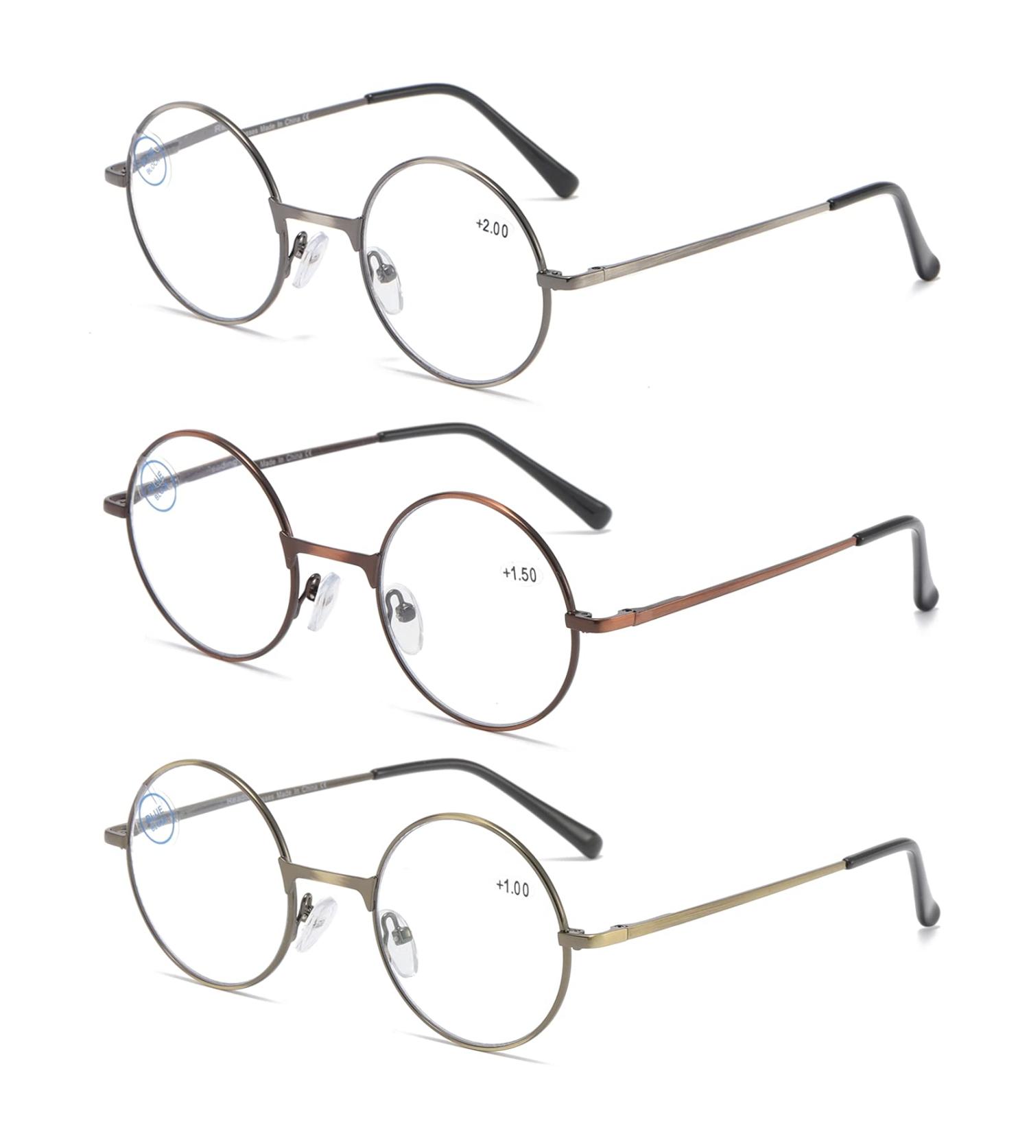 Kokobin 3-Pack Round Frame Reading Glasses - Anti Blue Light Retro Style Metal Full Frame 1.5 Diopters for Men & Women - International Shipping Available - Buy Online on GoSupps.com