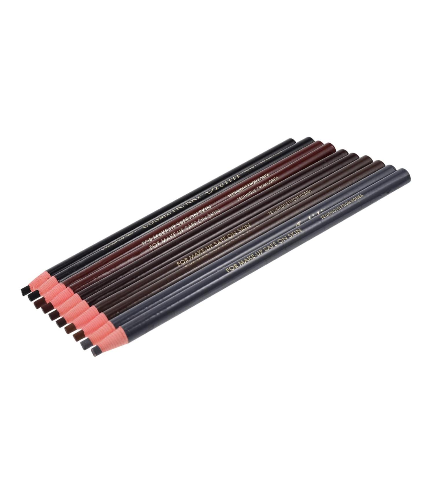 Mikinona Black Colored Pencils 10pcs Eyebrow Pencil Makeup Tools Brow Pencil and Brush Eyebrow Drawing Tools Girl Pretty Spool - Buy Online on GoSupps.com