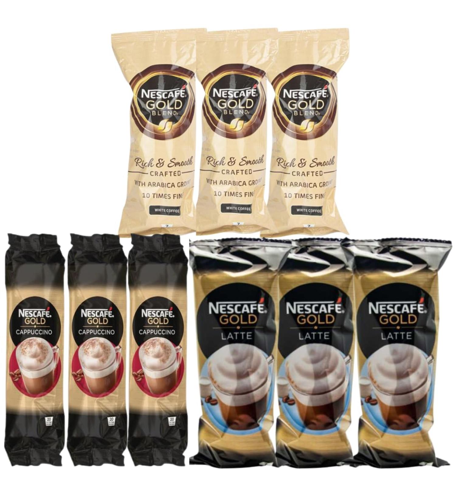 Cup Drinks Coffee Gold Blend 7 pack x3 With Latte 7 pack x3 & Cappuccino 7 pack x3 Medium Roast (9 Pack Nescafe Mixed Bundle) - Buy Online on GoSupps.com