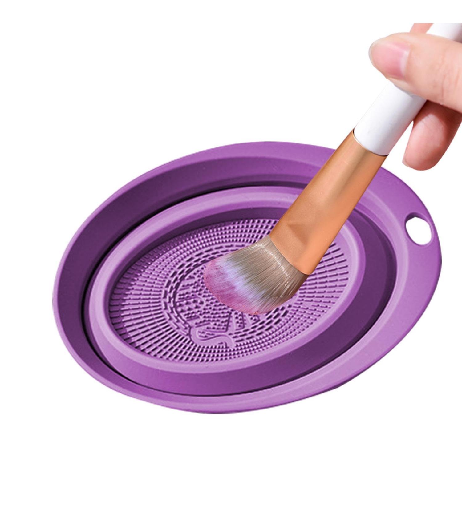 Gruwkue Makeup Brush Cleaner Mat | Brush Scrubber Pad for Makeup Cosmetic - Portable Silicone Cleaning Bowl for Makeup Brushes and Eggs Cosmetic Make up Brush Cleaner for Girls Purple - Buy Online on GoSupps.com