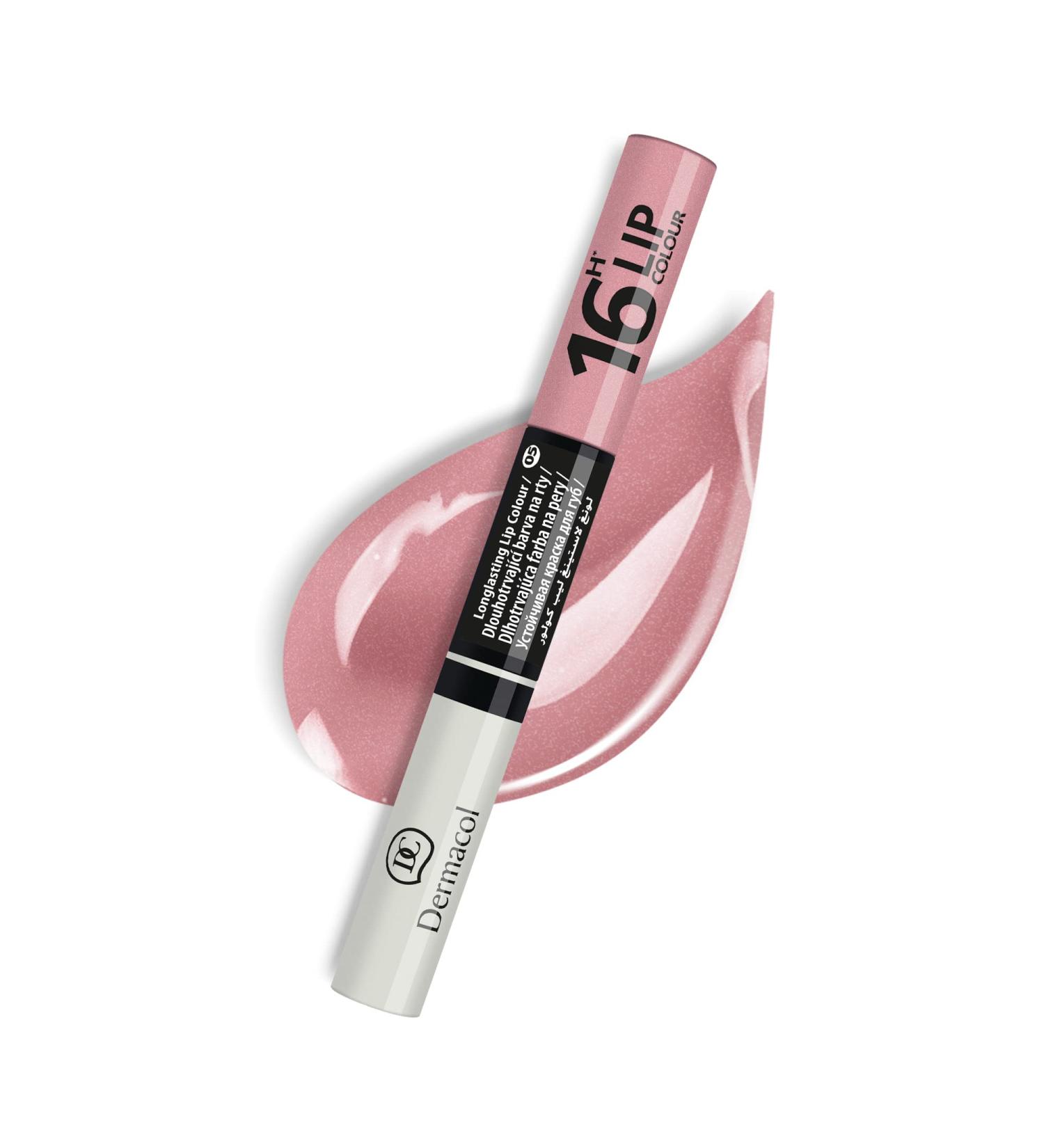 Dermacol 16-Hour Lip Stain - Highly Pigmented Glossy Lip Makeup with Matte & Glitter Finish, No.5 Shimmering Nude, 7.1 mL - Buy Online on GoSupps.com
