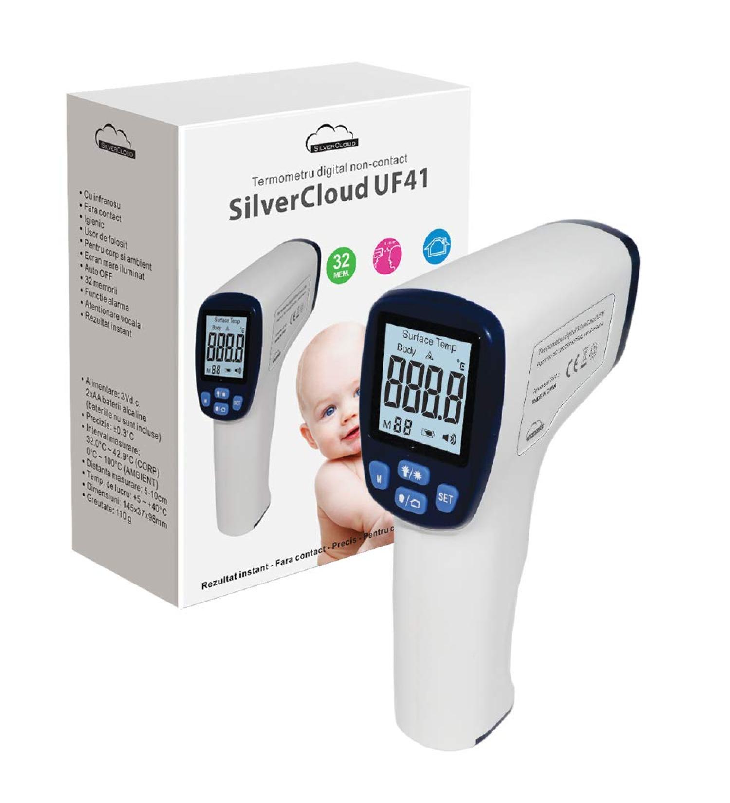 Buy SilverCloud UF41 Infrared Digital Thermometer Gun Non-Contact Ideal for Body & Surface Use Fast International Shipping - Buy Online on GoSupps.com