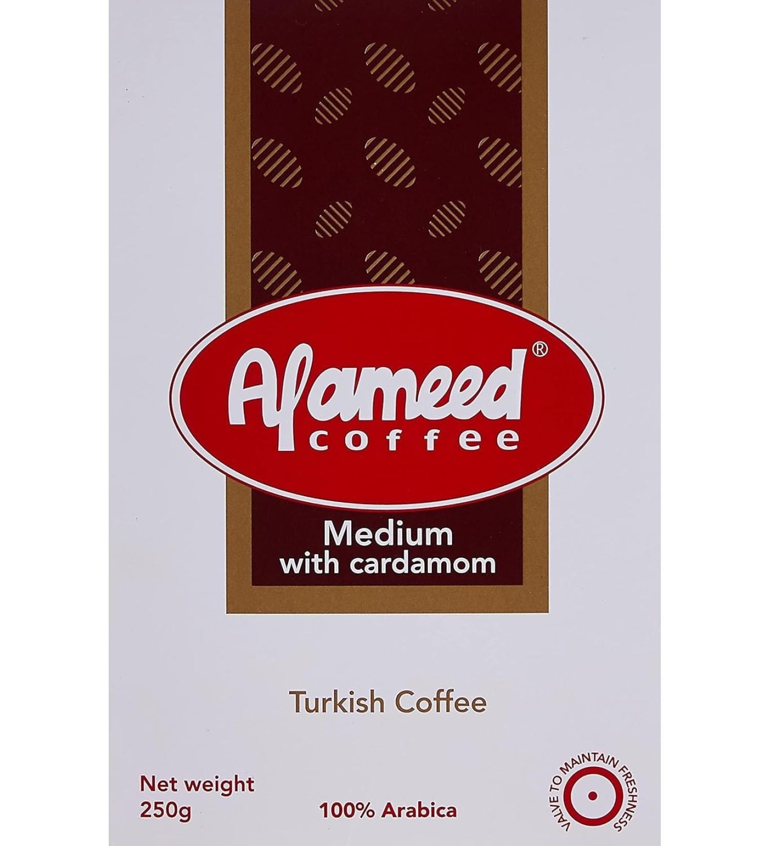 Al Ameed Gourmet Turkish Ground Coffee Medium Roast With Cardamom 100% Authentic Arabica Fresh & Finely Ground 8oz - Buy Online on GoSupps.com