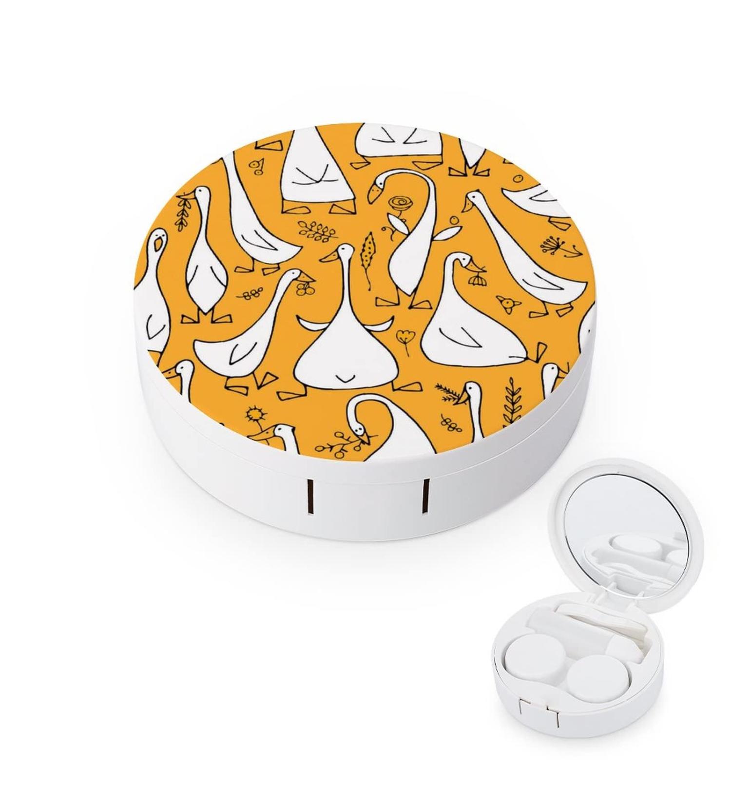 Cartoon Funny Goose Family Round Case For Contact Lens Kit Storage Box with Mirror Printed - Buy Online on GoSupps.com