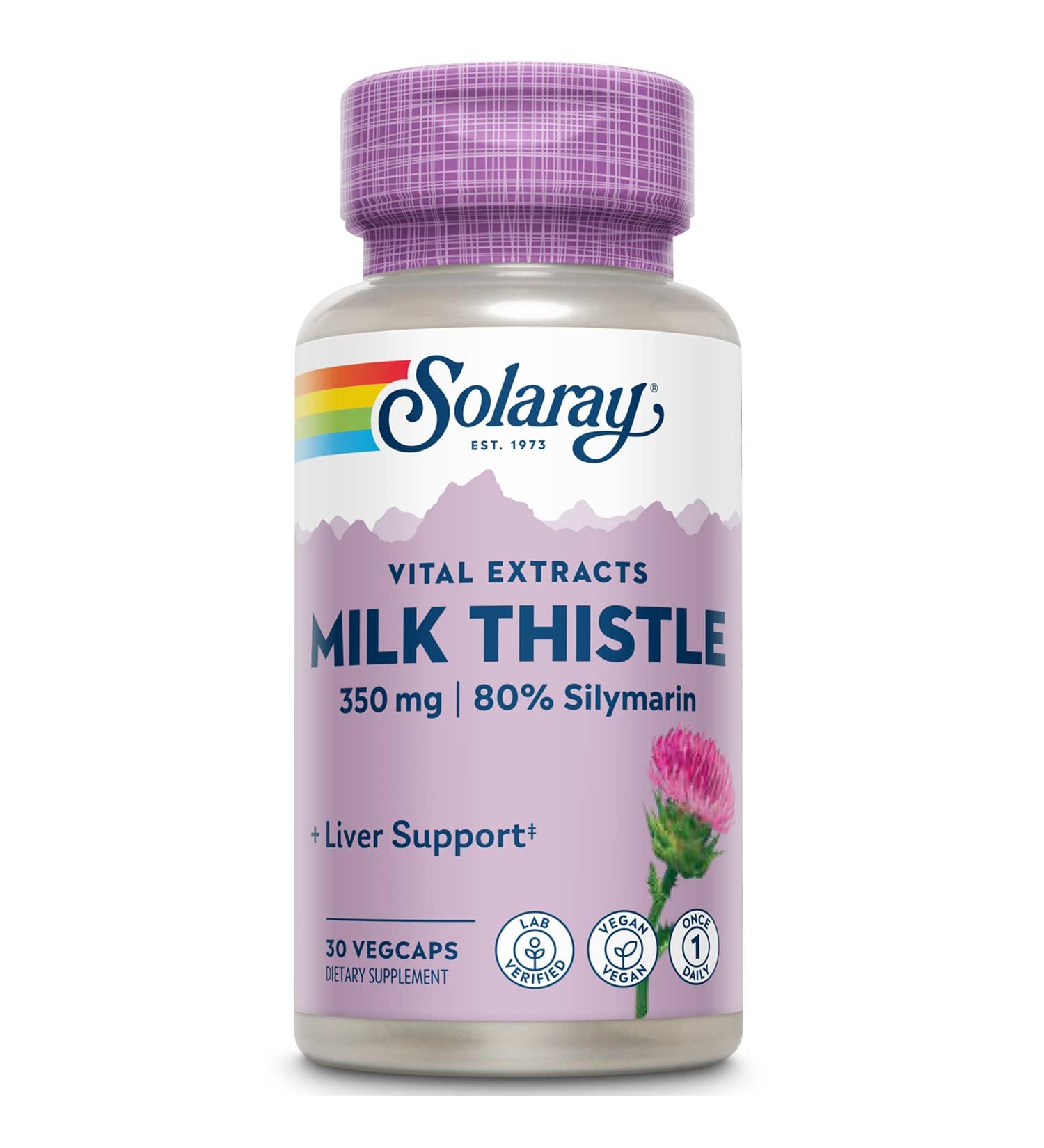 SOLARAY Milk Thistle Seed Extract 350mg | 80% Silymarin | Liver Support | Vegan | Lab Verified | 60 Day Money-Back | 30 Servings - Buy Online on GoSupps.com