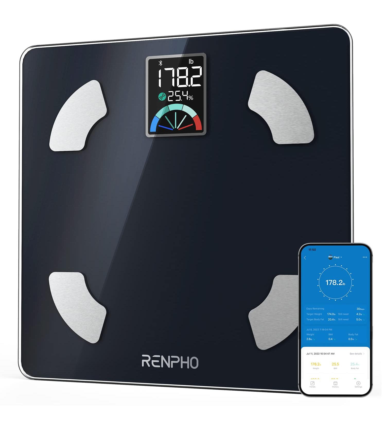 RENPHO Digital Body Weight & Fat Scale with Colored LCD Display | Smart Bluetooth BMI Analyzer & App | 13 Body Composition Metrics | 400lbs Capacity - Buy Online on GoSupps.com