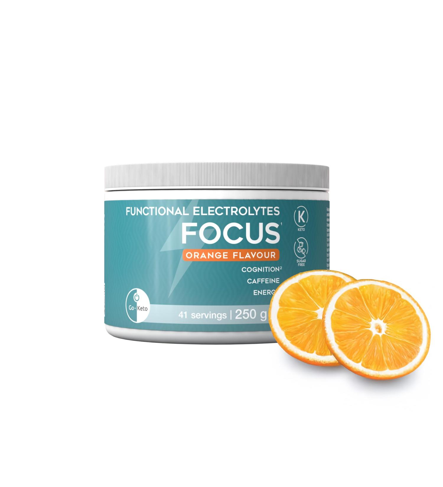 GoKeto Functional Electrolytes FOCUS 250 g Highdose electrolyte powder orange 41 servings sufficient for 6 weeks sugarfree hydration drink powder with caffeine & guarana - Buy Online on GoSupps.com