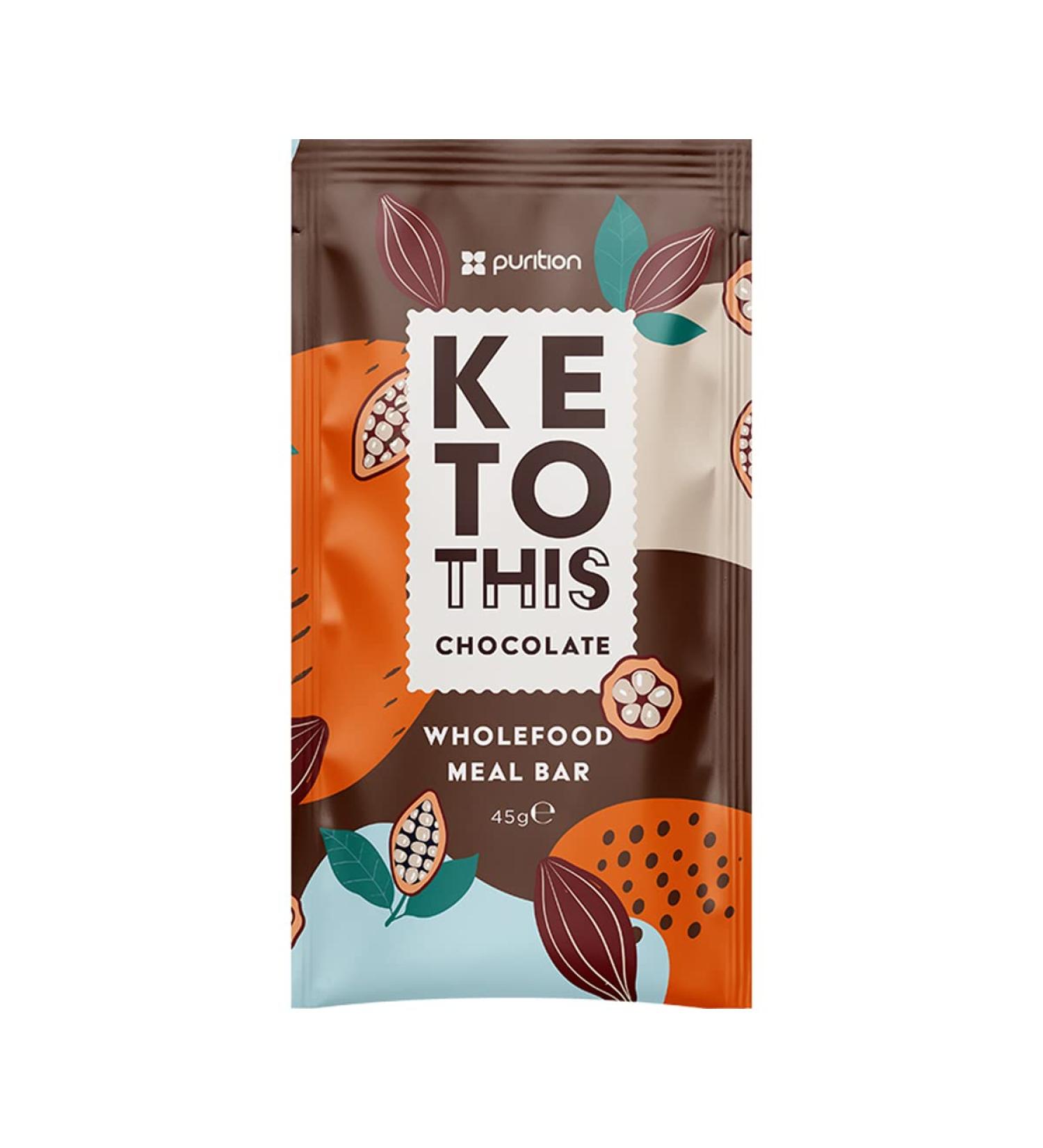 Purition Wholefood Meal Bars Chocolate Flavour 12 Pack | Vegan & Keto Friendly | No Added Sugar | Premium Low Carb High Fat Keto Meal Bars with Only Natural Ingredients - Buy Online on GoSupps.com
