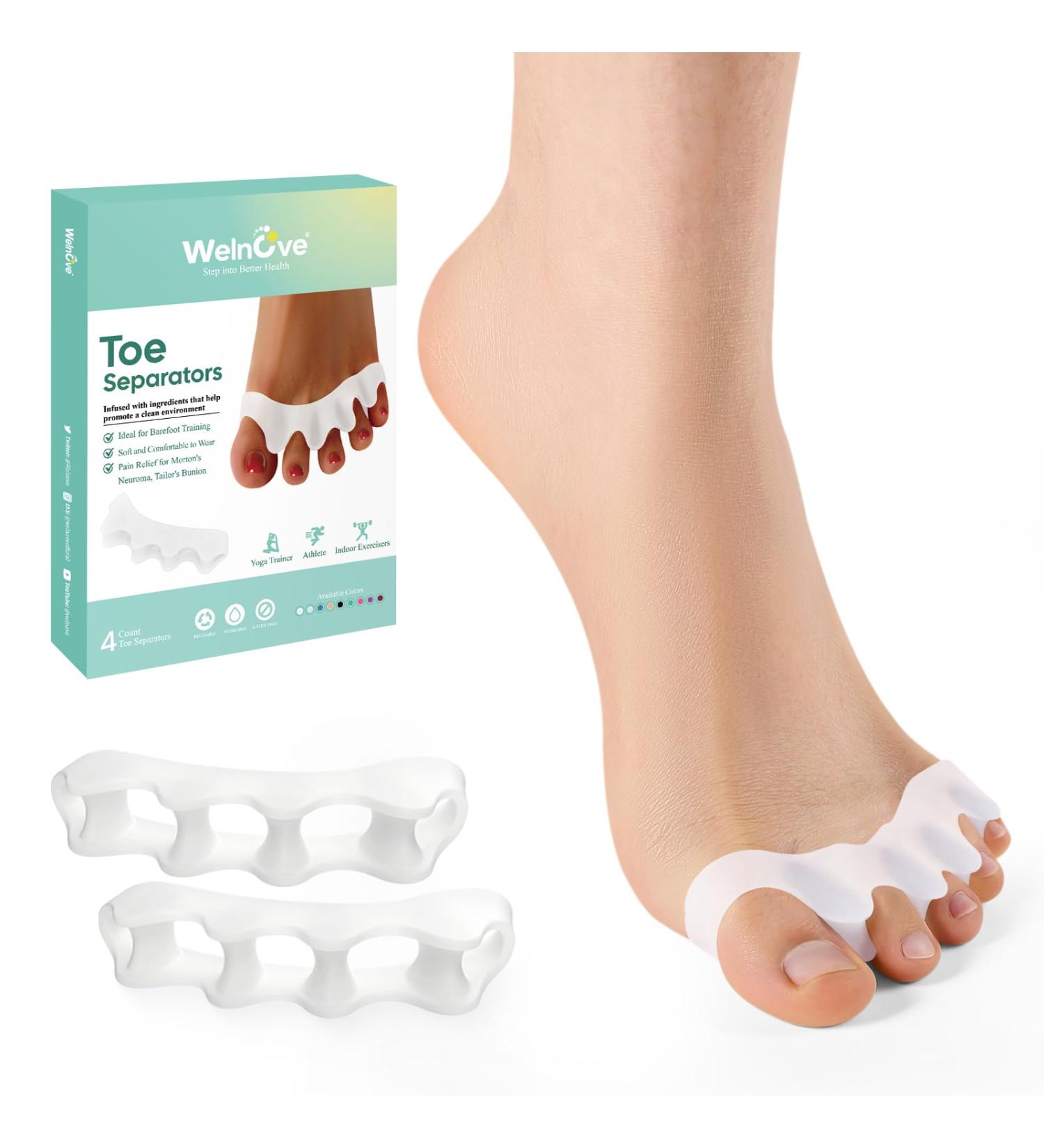 Welnove Toe Separators for Women - 4 Pack Gel Toe Straighteners to Correct Bunions & Relieve Foot Pain - Silicone Spacers for Hammertoe & Yoga - White - Buy Online on GoSupps.com