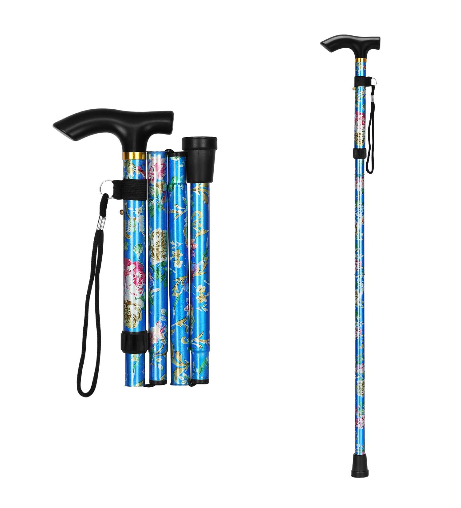 Supregear Folding Walking Stick - Adjustable & Collapsible Lightweight Walking Aid - Blue Floral Design for Elderly Men & Women - Buy Online on GoSupps.com