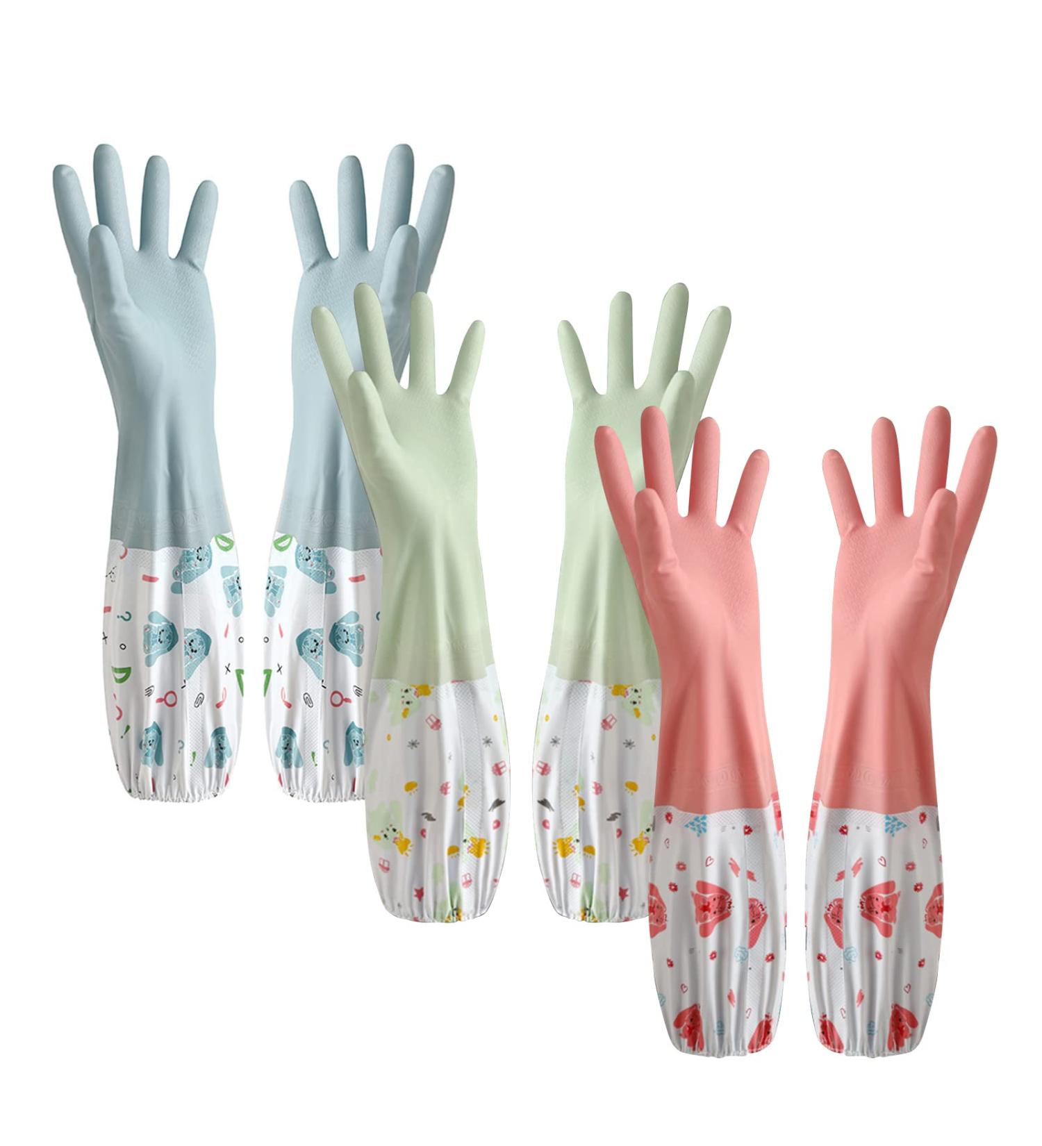 Xiacibdus Latex-Free Rubber Household Gloves - Long Cotton Lined 3 Pairs for Dishwashing & Cleaning (Medium Size) - Buy Online on GoSupps.com