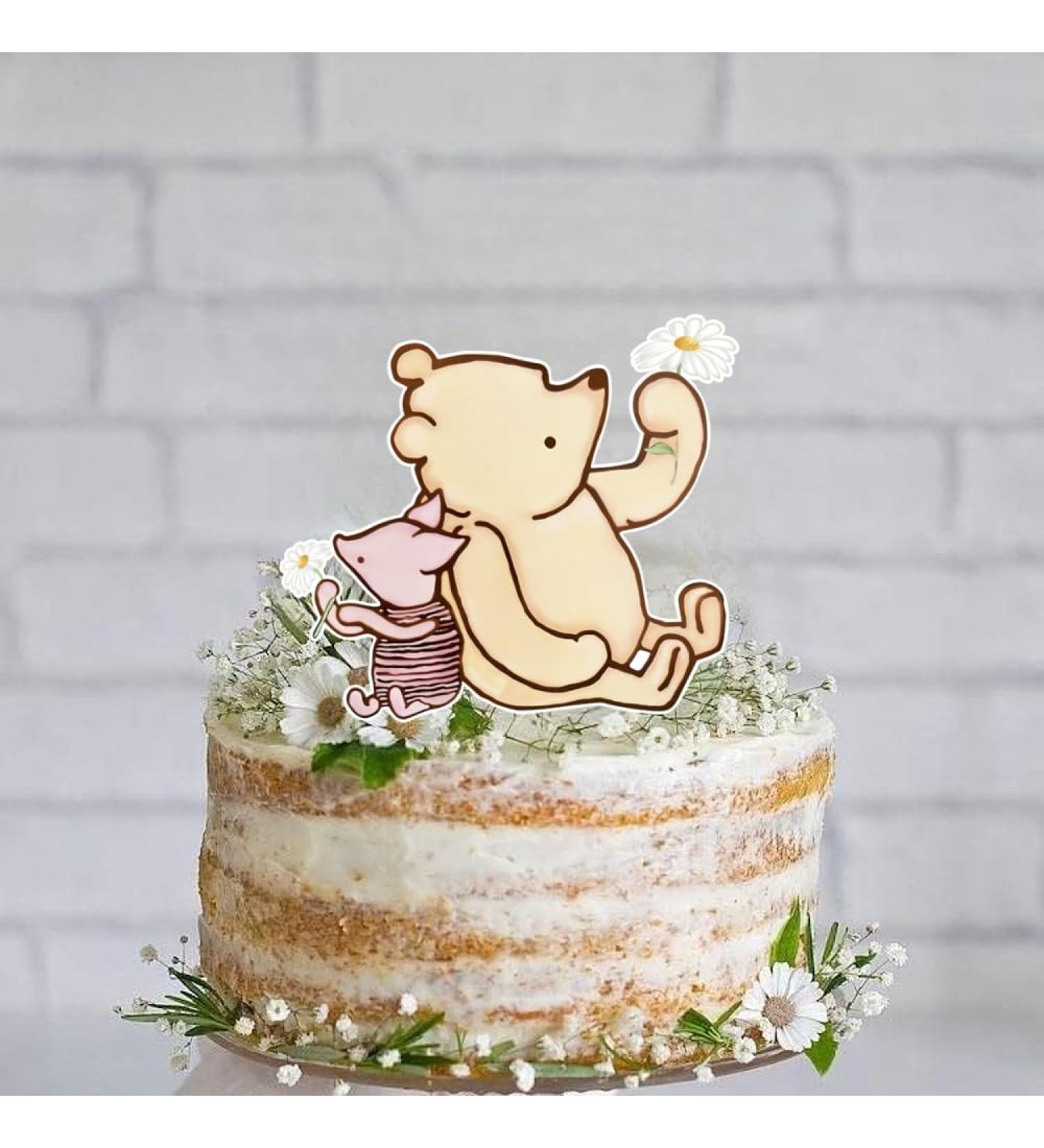 Classic Pooh Cake Topper Bear with Daisy Flower For Winnie Baby Shower Decorations Birthday Supplies Centerpiece - Buy Online on GoSupps.com