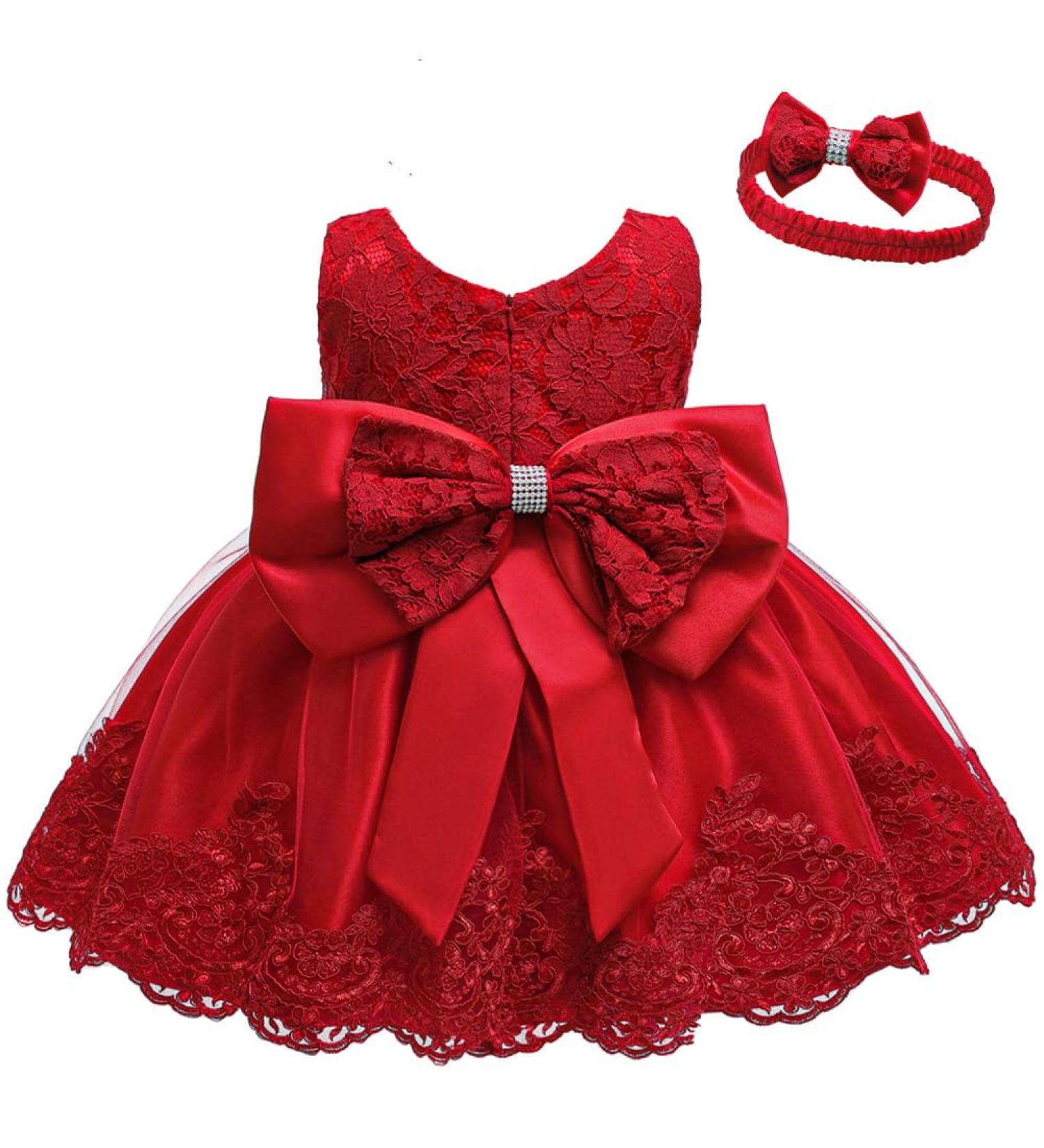 LZH Baby Girls Lace Dress Bowknot Flower Wedding Pageant Tutu Gown - Red (0-24 Months, 4-5 Years) - Buy Online on GoSupps.com