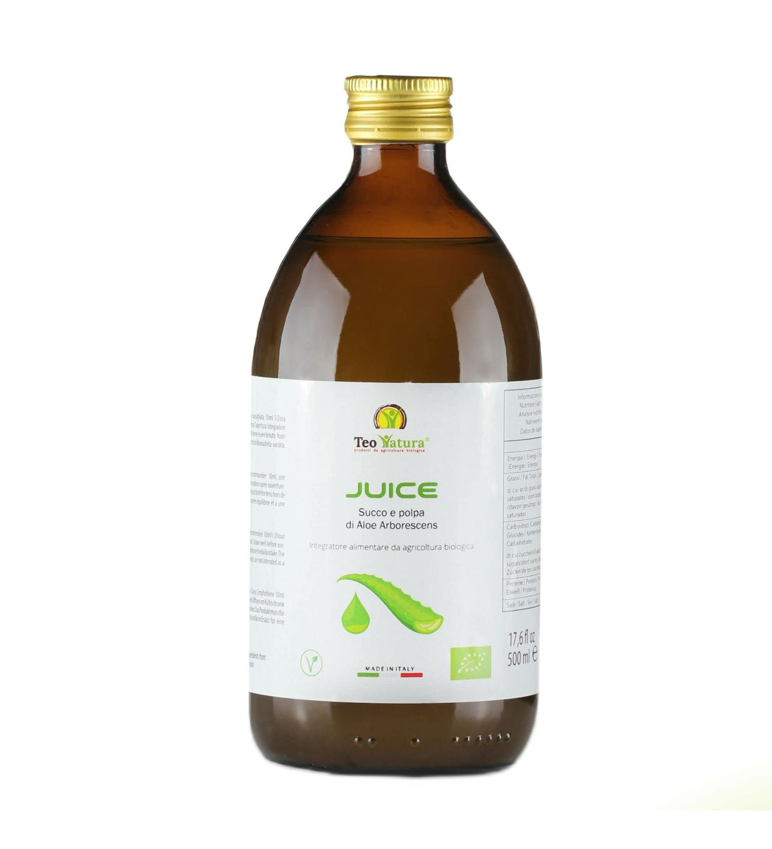 TeoNatura Juice Aloe Arborescens juice and pulp - Organic Made in Italy 500 ml (Aloin-free) - Buy Online on GoSupps.com