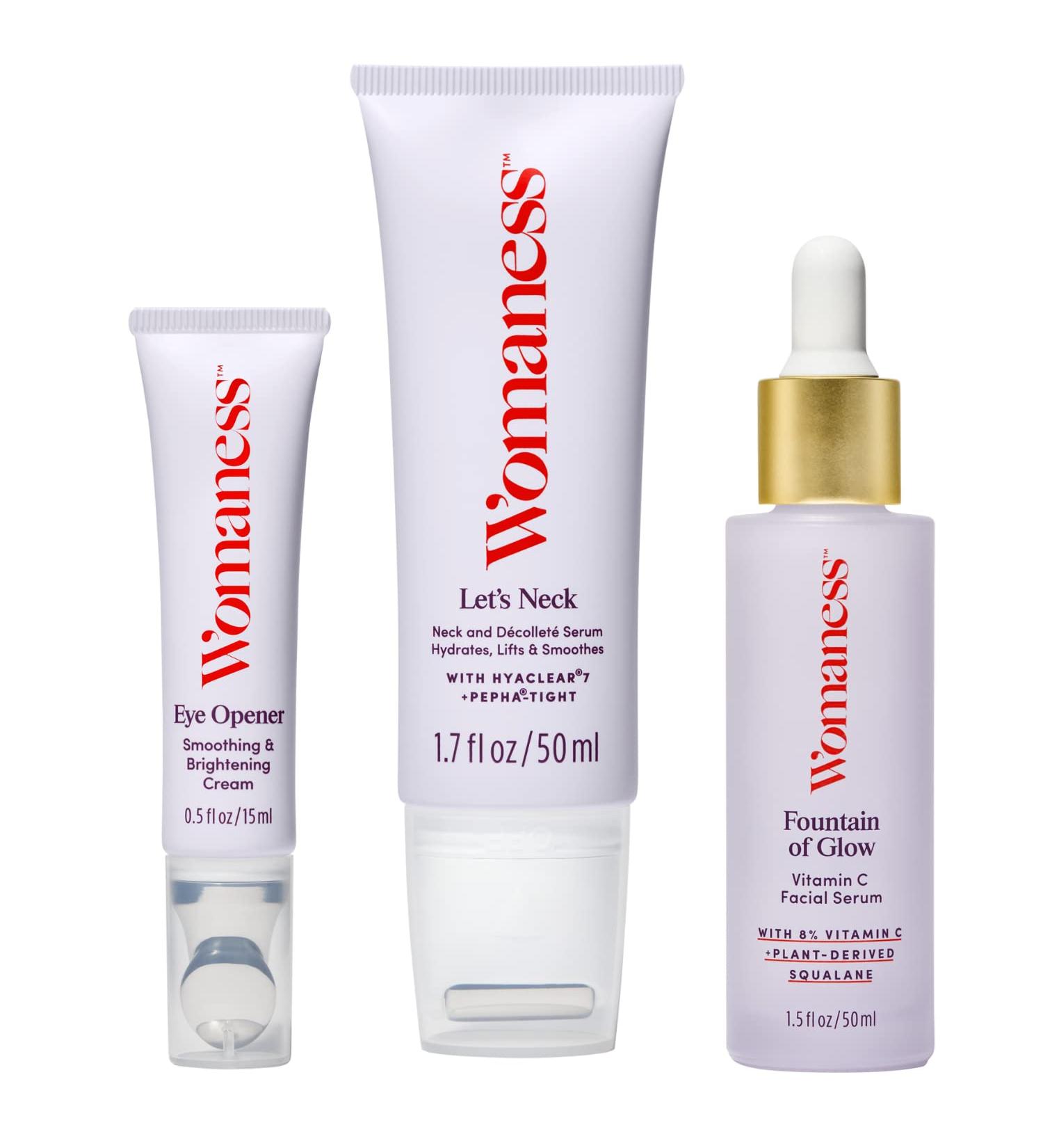 Womaness Menopause Skin & Neck Kit: Firming Serum, Vitamin C Face Serum & Eye Cream - 3 Products - Buy Online on GoSupps.com