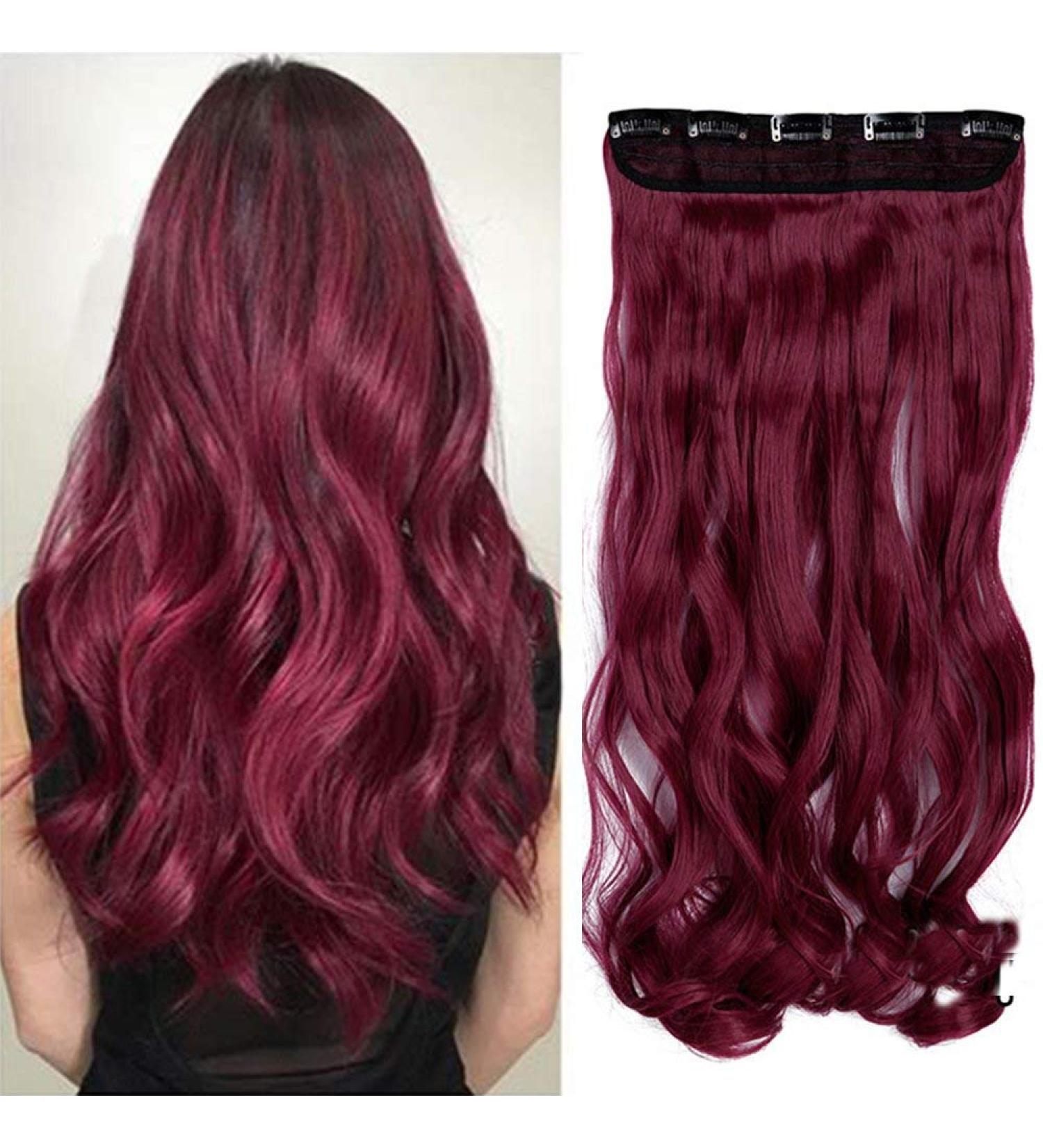 Buy SEGO 61cm Clip-in Hair Extensions - Real Human Hair Wavy Purple-Red 1 Tress 5 Clips 120g Whole Head International Shipping - Buy Online on GoSupps.com