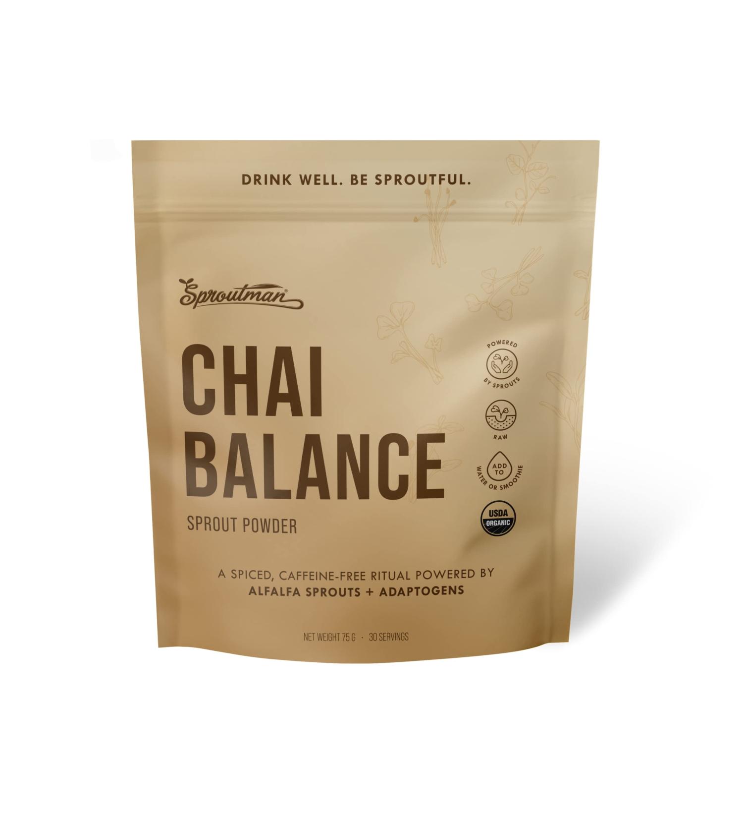 Chai Balance Sprout Powder - Organic Caffeine-Free Golden Milk with Turmeric Adaptogens & Warming Spices - Buy Online on GoSupps.com