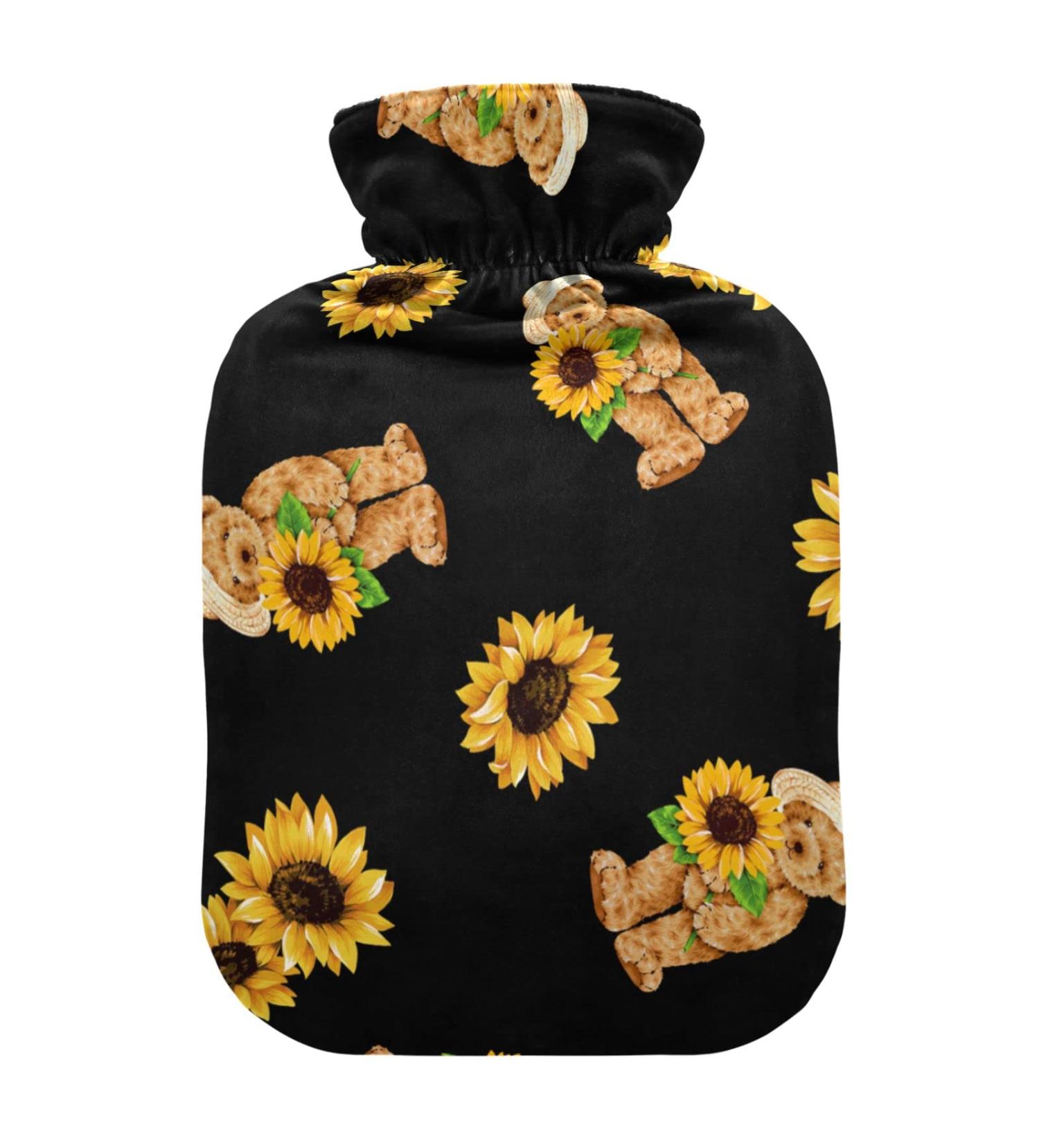 Cozy Hot Water Bottle with Cute Bear Cover - Sunflower Design for Pain Relief & Heat Therapy | 2 Liters - Buy Online on GoSupps.com