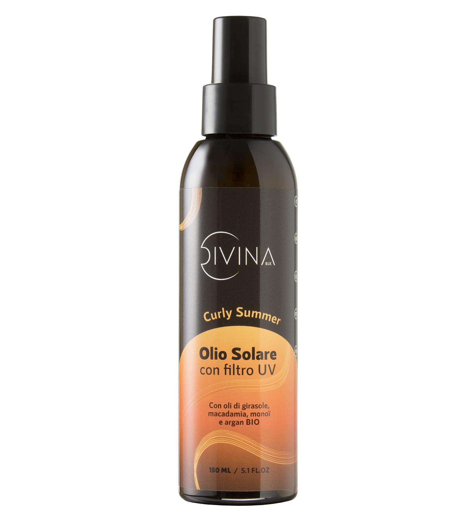 Natural&Amazing Solar Oil with UV Filter for Wavy Curly Super Curly and Afro Hair by DIVINA BLK with Sunflower Macadamia Monoi and Argan Oil Organic (150 ml)