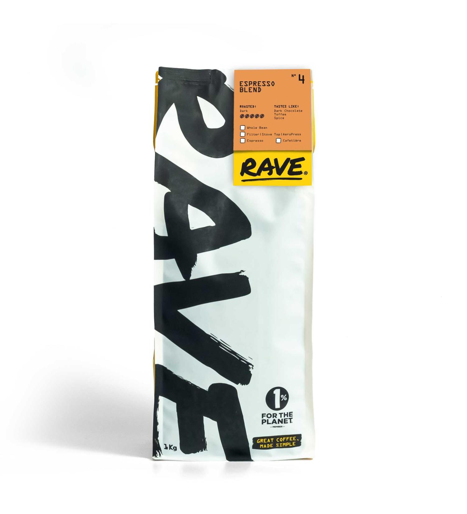 Rave Coffee - Espresso Blend N 4 Freshly Roasted Whole Beans 1Kg - Buy Online on GoSupps.com