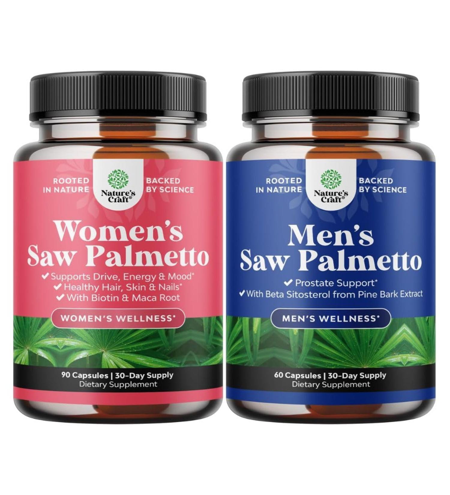 Bundle of Extra Strength Saw Palmetto for Women 500mg - Vitamins for Hair Loss with Maca Root & Biotin and Saw Palmetto for Men with Beta Sitosterol - Prostate Support & Better Bladder Control - Buy Online on GoSupps.com