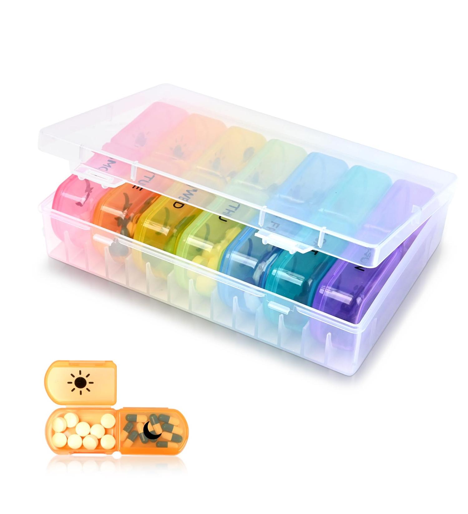2-Times a Day Vibrant Pill Organizer | 7-Day Pill Case | High Capacity & Travel-Friendly | Ideal for Supplements Vitamins & Medications - Buy Online on GoSupps.com