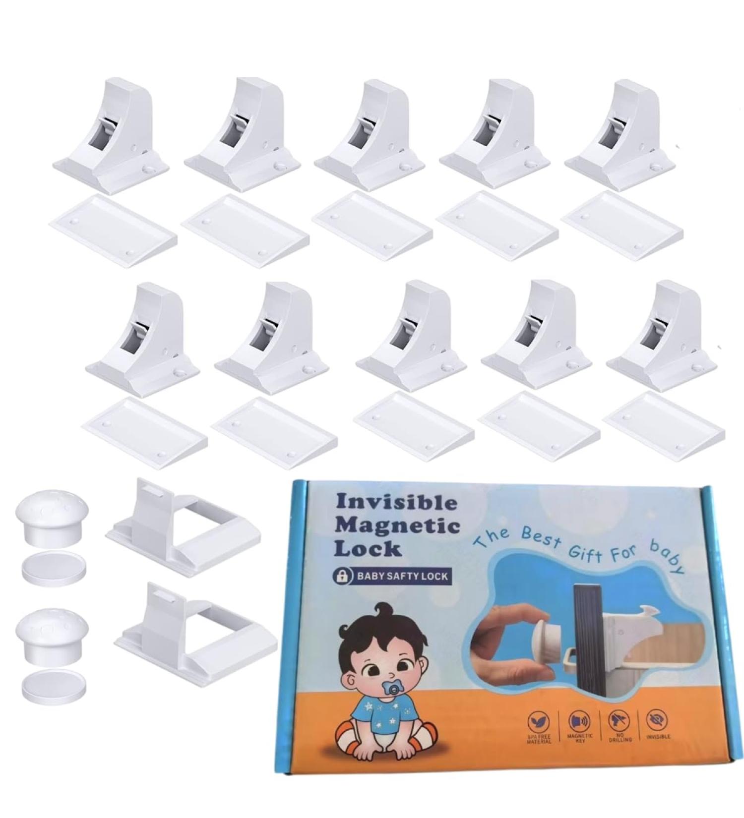 Magnetic Child Protection Cabinet Locks - 10 Locks & 2 Keys | Baby Safety Locks for Cupboards & Drawers - Easy No Tools Installation - Buy Online on GoSupps.com