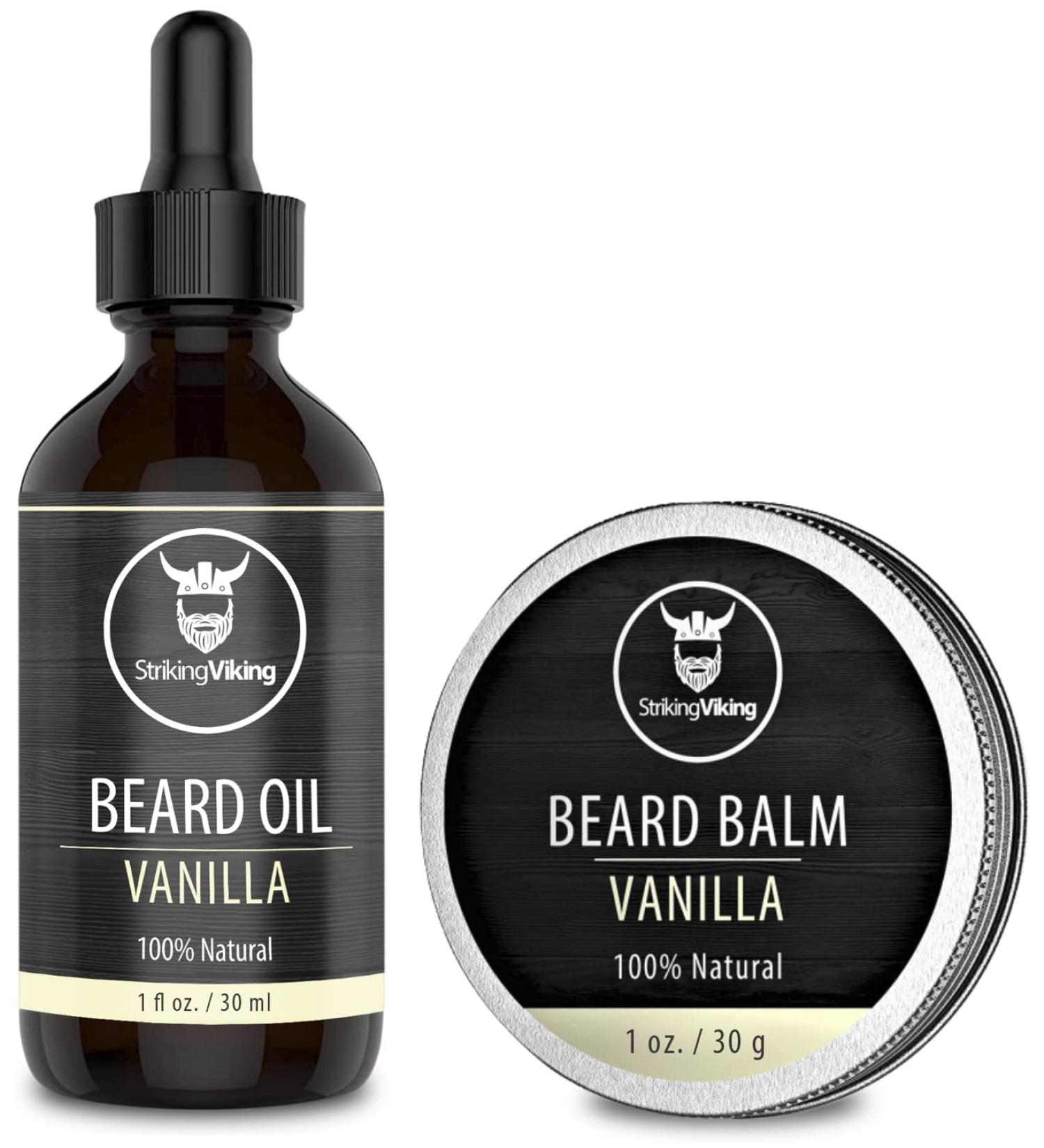 Striking Viking Beard Oil and Balm - Leave-In Conditioner for Beards and Mustaches - All-Natural Argan and Jojoba Oils - Vanilla Scent - 0.50 Fl Oz - Buy Online on GoSupps.com