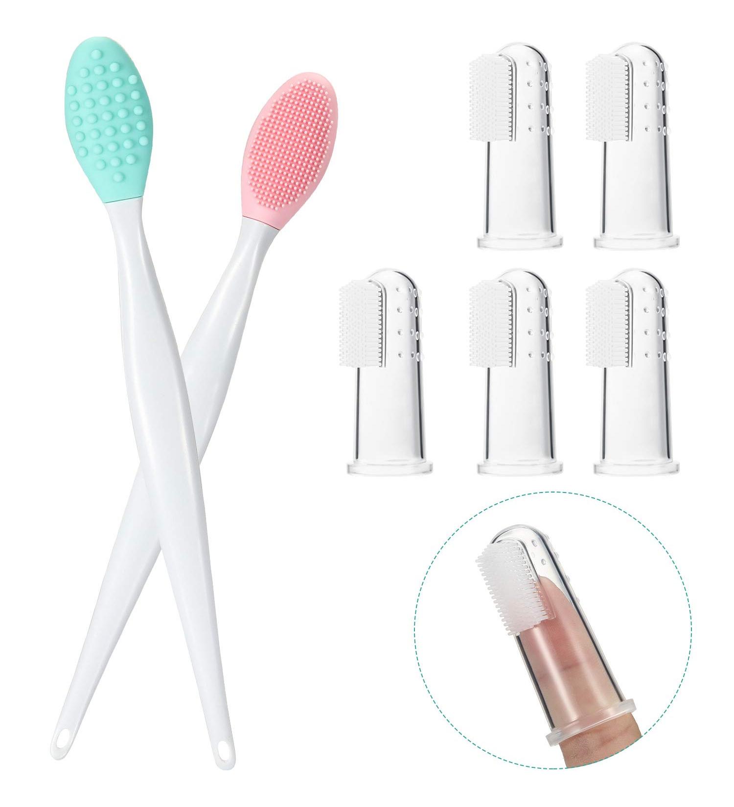 Frienda 7-Piece Pet Toothbrush Set | Double-Sided Soft Silicone Dental Brush Kit for Dogs & Cats | Curved Handle for Easy Cleaning - Buy Online on GoSupps.com