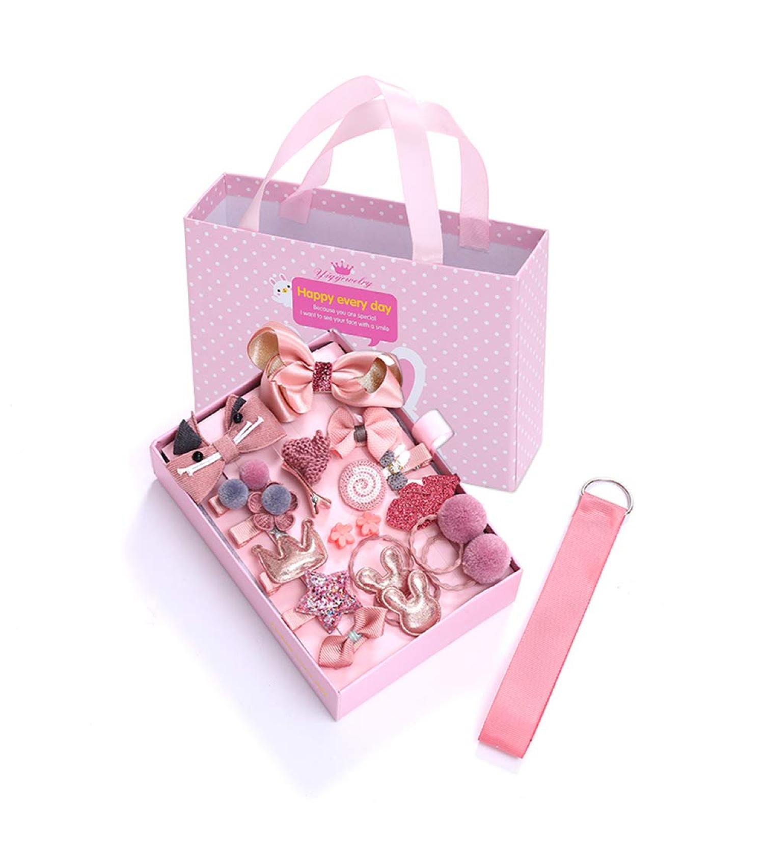 Enkarl 18-Piece Cute Hair Clips Set for Babies & Girls - Pink Elastic Hair Loops & Accessories Gift Package - Buy Online on GoSupps.com