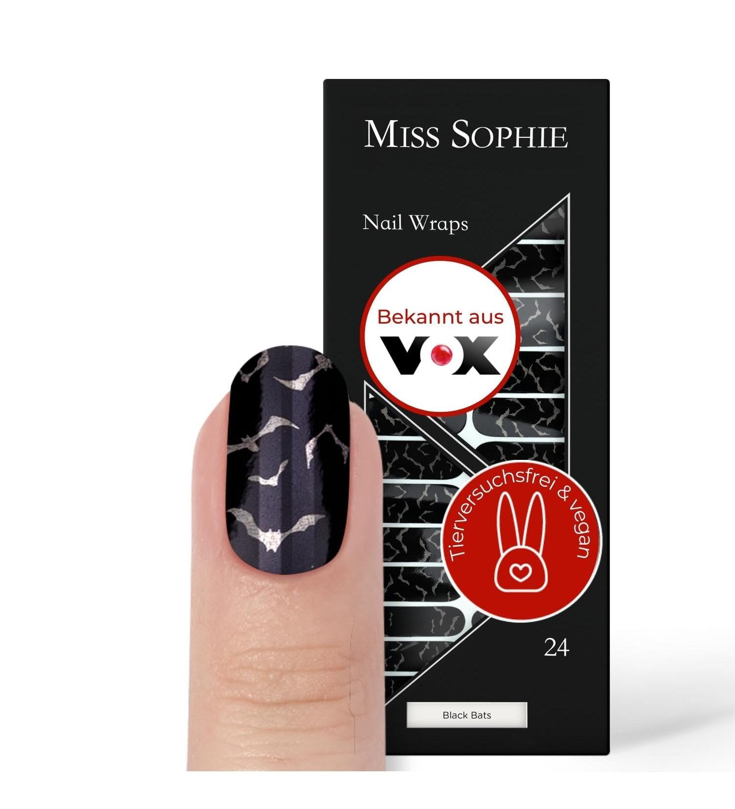 Original Miss Sophie Nail Foils Halloween - 24 Ultra-Thin Black Bat Nail Polish Stripes for Finger & Toenails - Stick to Natural Acrylic Gel & Shellac Nails - Buy Online on GoSupps.com