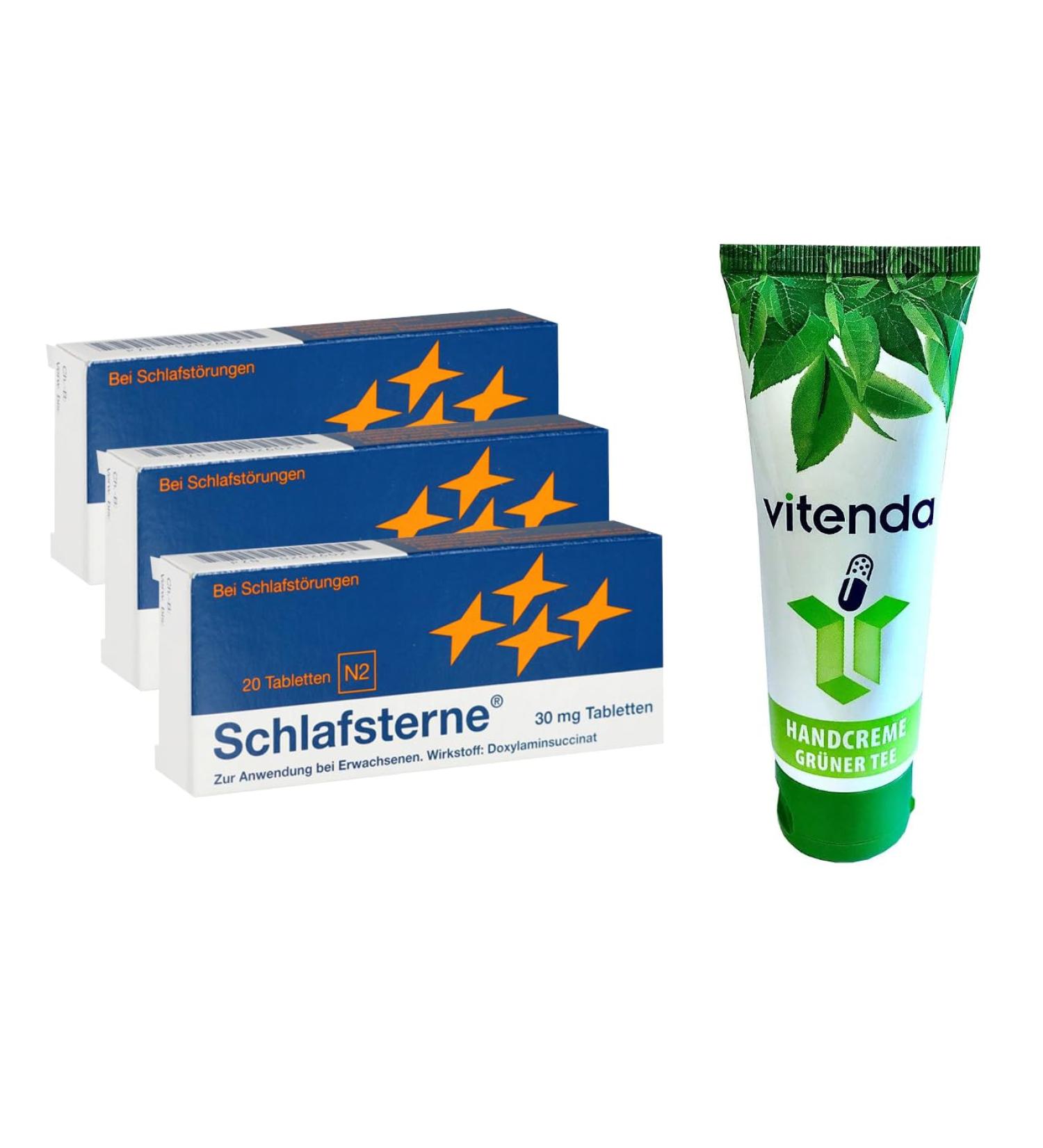 Schlafsterne 3x20 Tablets & Vitenda Hand Cream - Natural Sleep Aid for Restful Nights - Fast International Shipping - Buy Online on GoSupps.com
