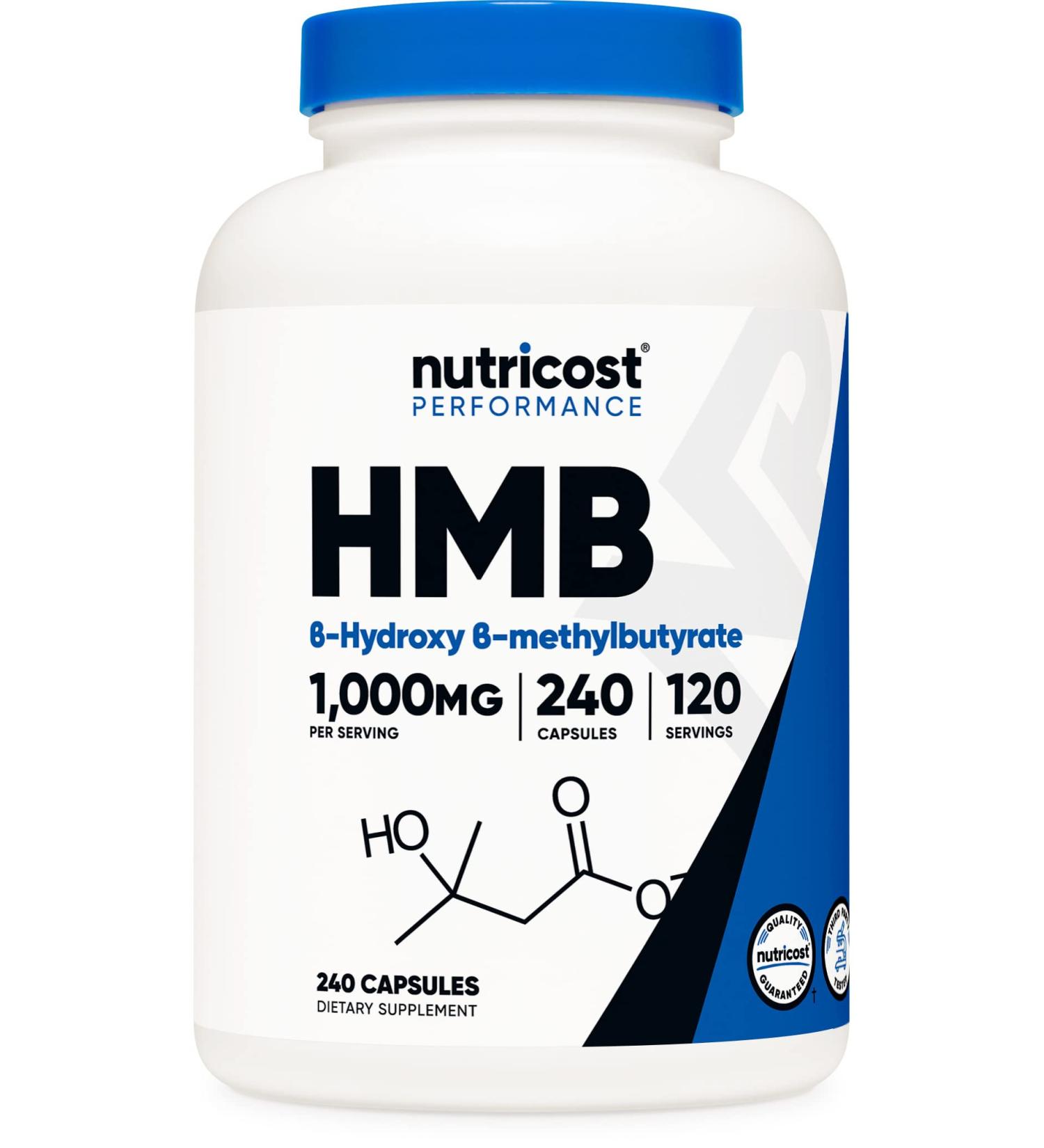 Nutricost HMB 1000mg (240 Capsules) - 500mg Per Capsule, 120 Servings, Gluten Free, Non-GMO - Buy Online on GoSupps.com
