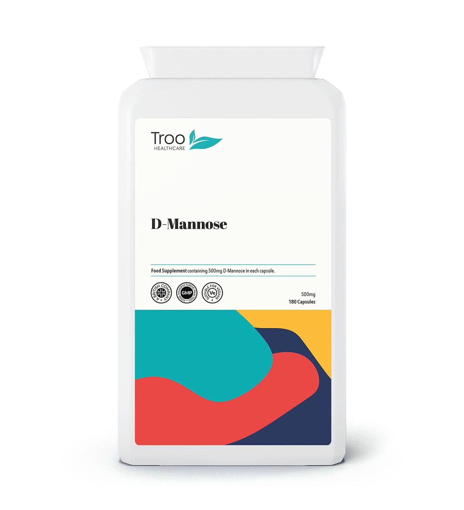 D-Mannose 500mg Supplement - 180 Capsules - Vegan Support for Men & Women - UK Made to GMP Standard - Buy Online on GoSupps.com