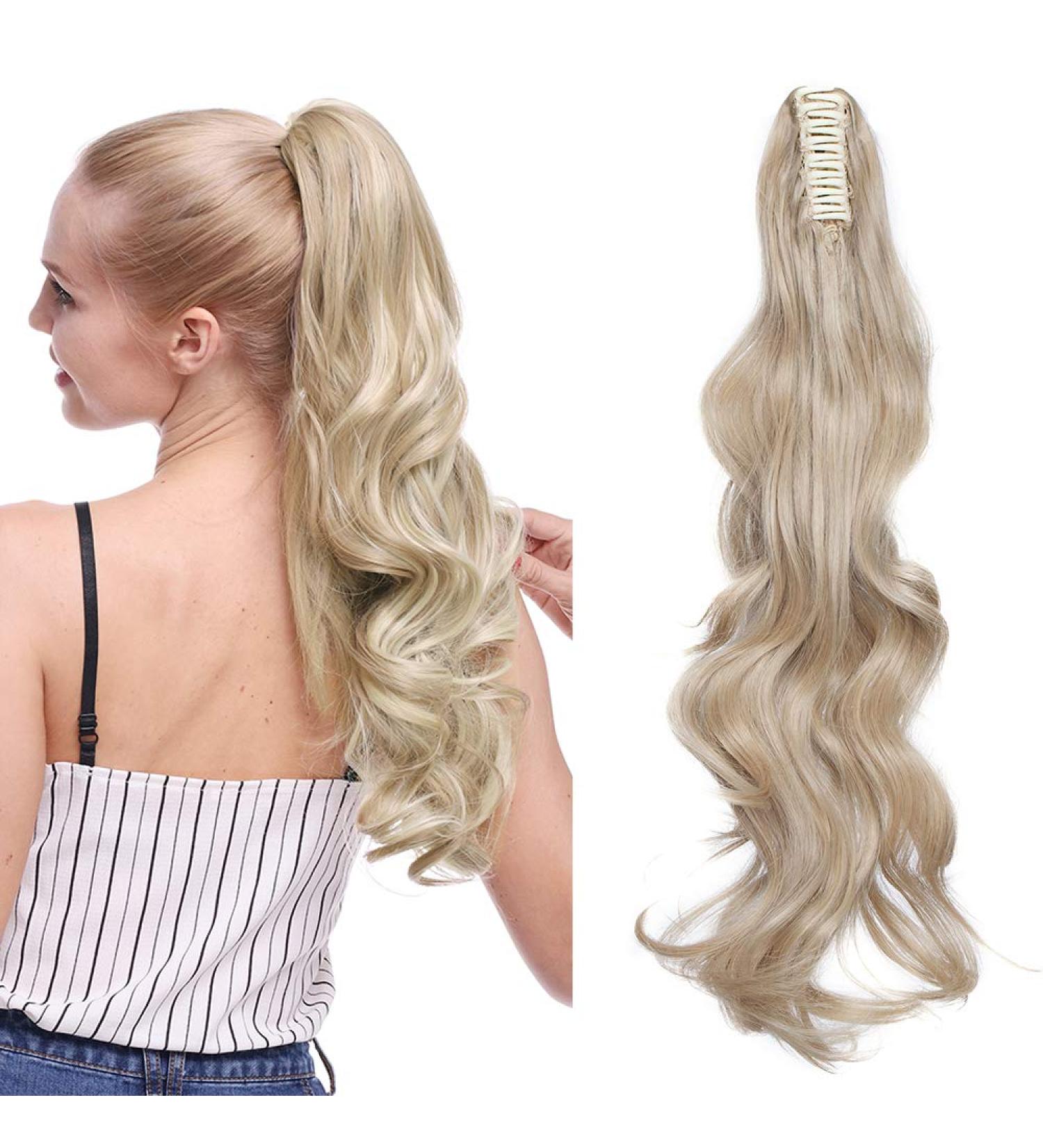 Silk-co 24inch Claw on Ponytail Hair Extensions Dark Blond&Bleach Blond Wavy Curly Hairpiece Pony Tail Wrap around Bonding 24inch (Pack of 1) Dark Blond&Bleach Blond - Buy Online on GoSupps.com
