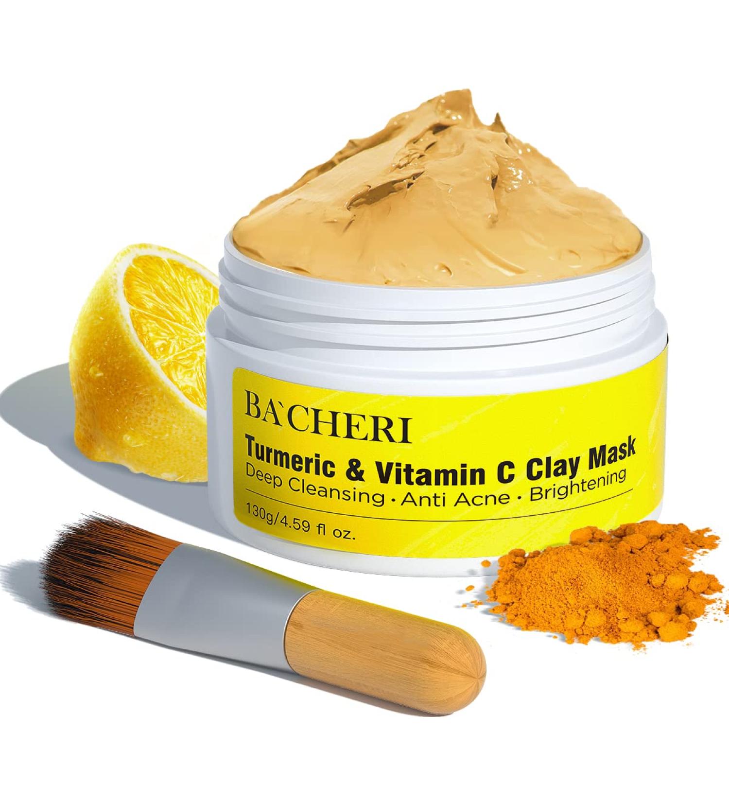 BACHERI Turmeric & Vitamin C Clay Mask for Blackheads, Acne, and Dark Spots - With Turmeric Extract for Glowing Skin, Pore Refinement, and Oil Control - Buy Online on GoSupps.com
