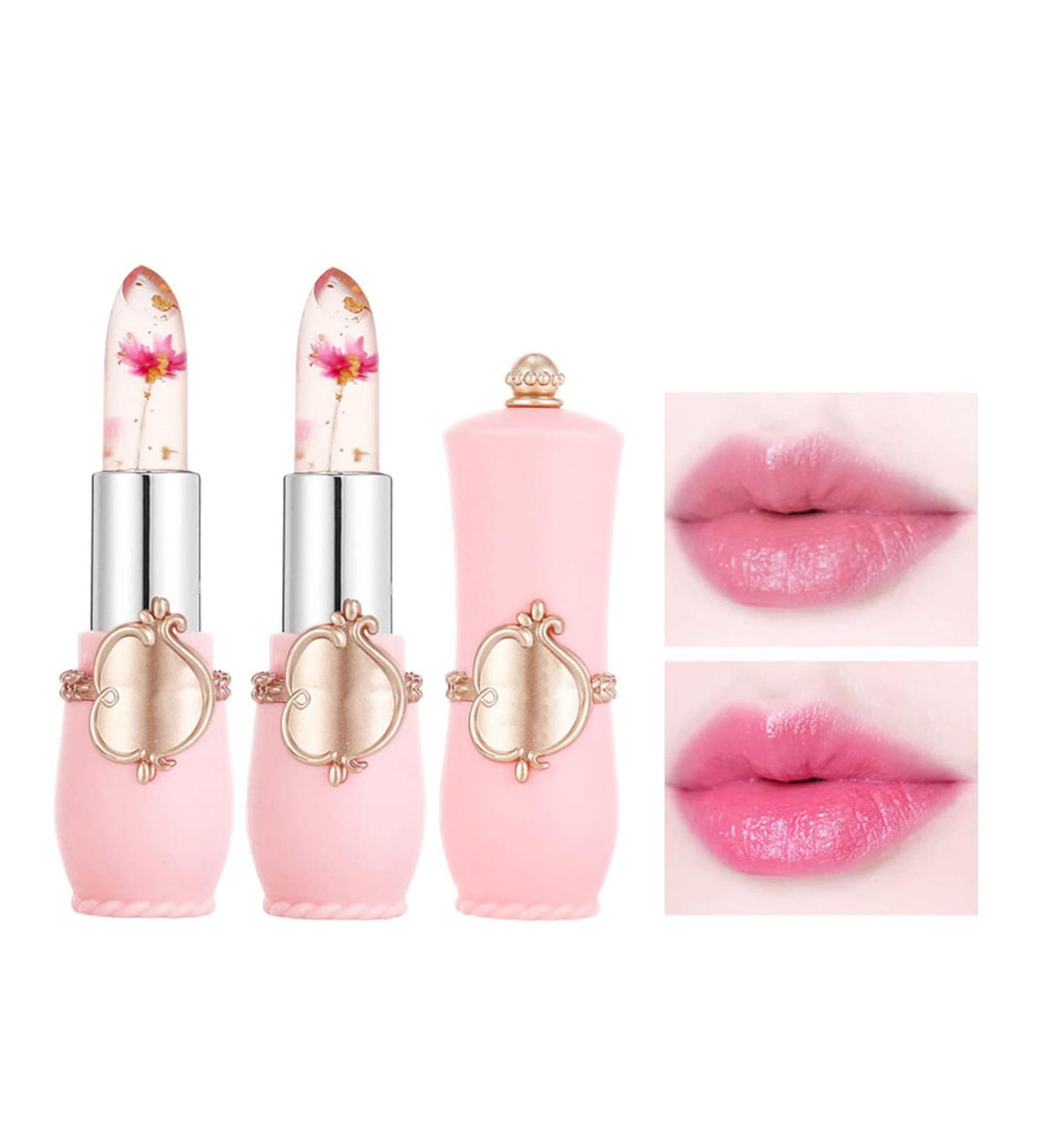 Crystal Jelly Flower Color Changing Lipstick Set - Rose Red | Temperature Change Magic Lip Gloss - Buy Online on GoSupps.com
