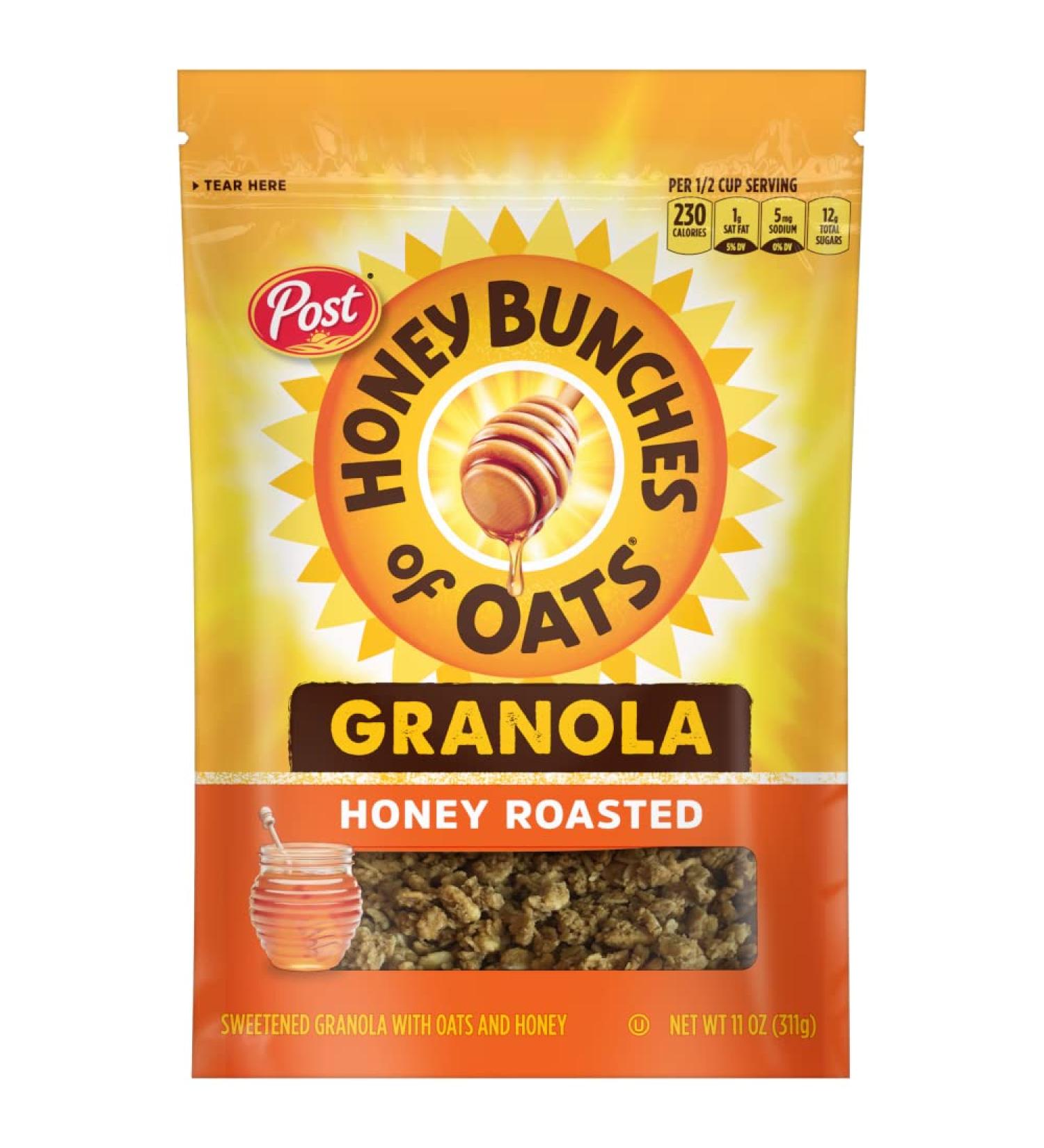 Honey Bunches of Oats Honey Roasted Granola Cereal - 11 oz (Pack of 5) | High Fiber & Whole Grain Breakfast Snack (88679) - Buy Online on GoSupps.com