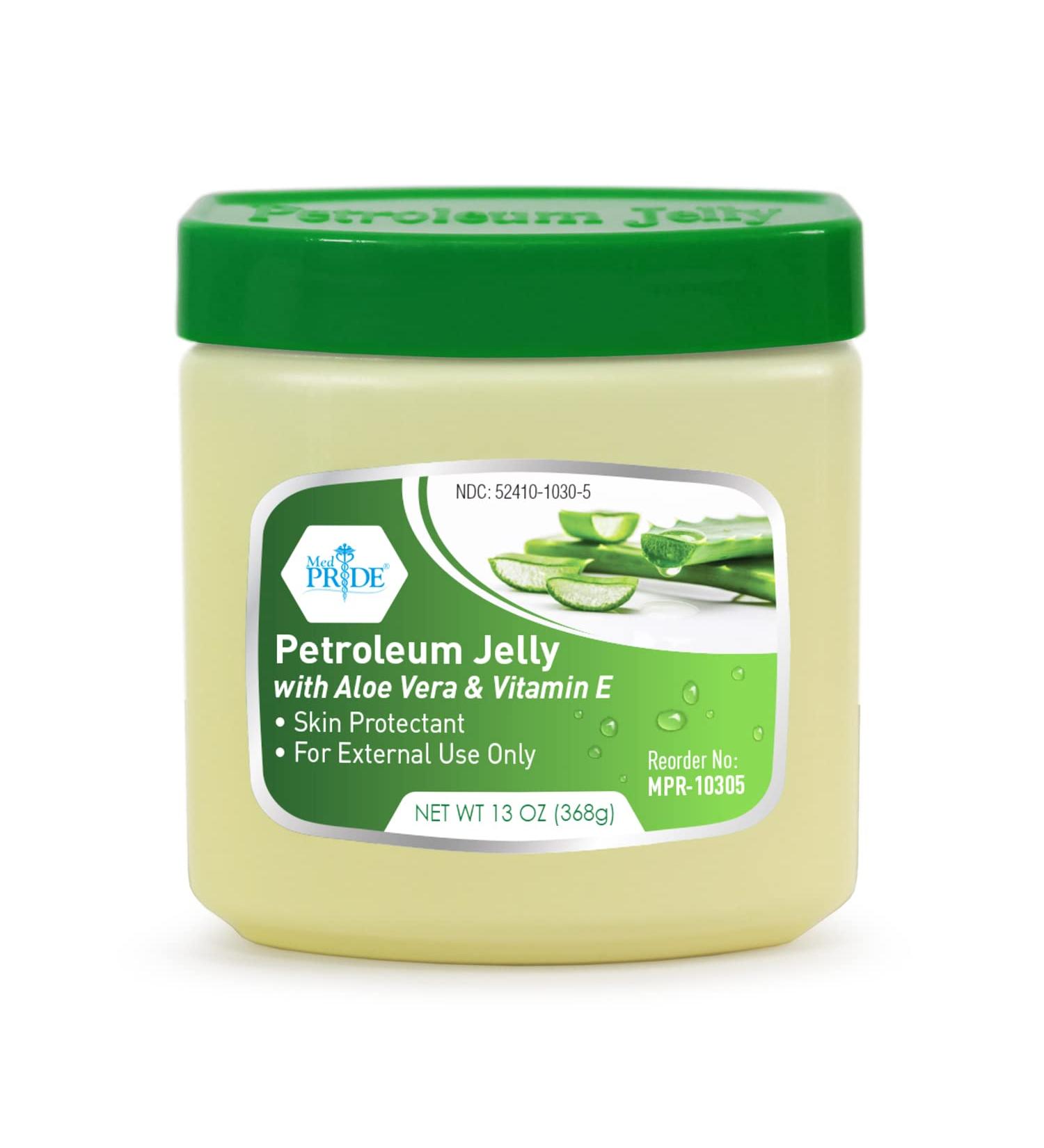 Med Pride Petroleum Jelly with Aloe Vera & Vitamin E - 13oz Skin Protectant for Dry Skin Rashes Burns & Chapped Lips - Powerful Moisturizer for Diaper Rash & Chaffed Skin - Buy Online on GoSupps.com