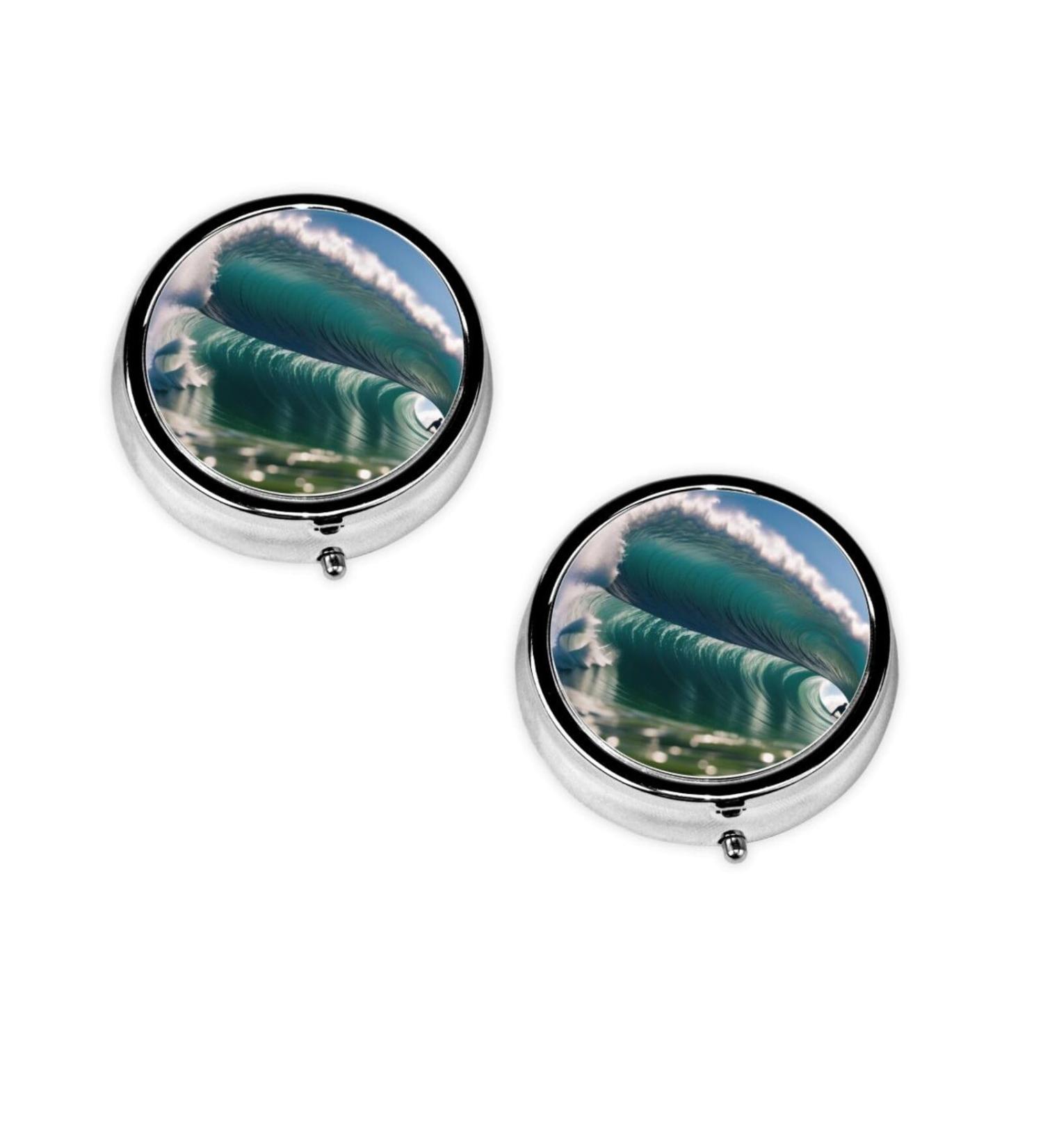 Surfing Printed Mini Round Pill Box | 3 Compartment Portable Pill Organizer for Travel Home & Office - Buy Online on GoSupps.com