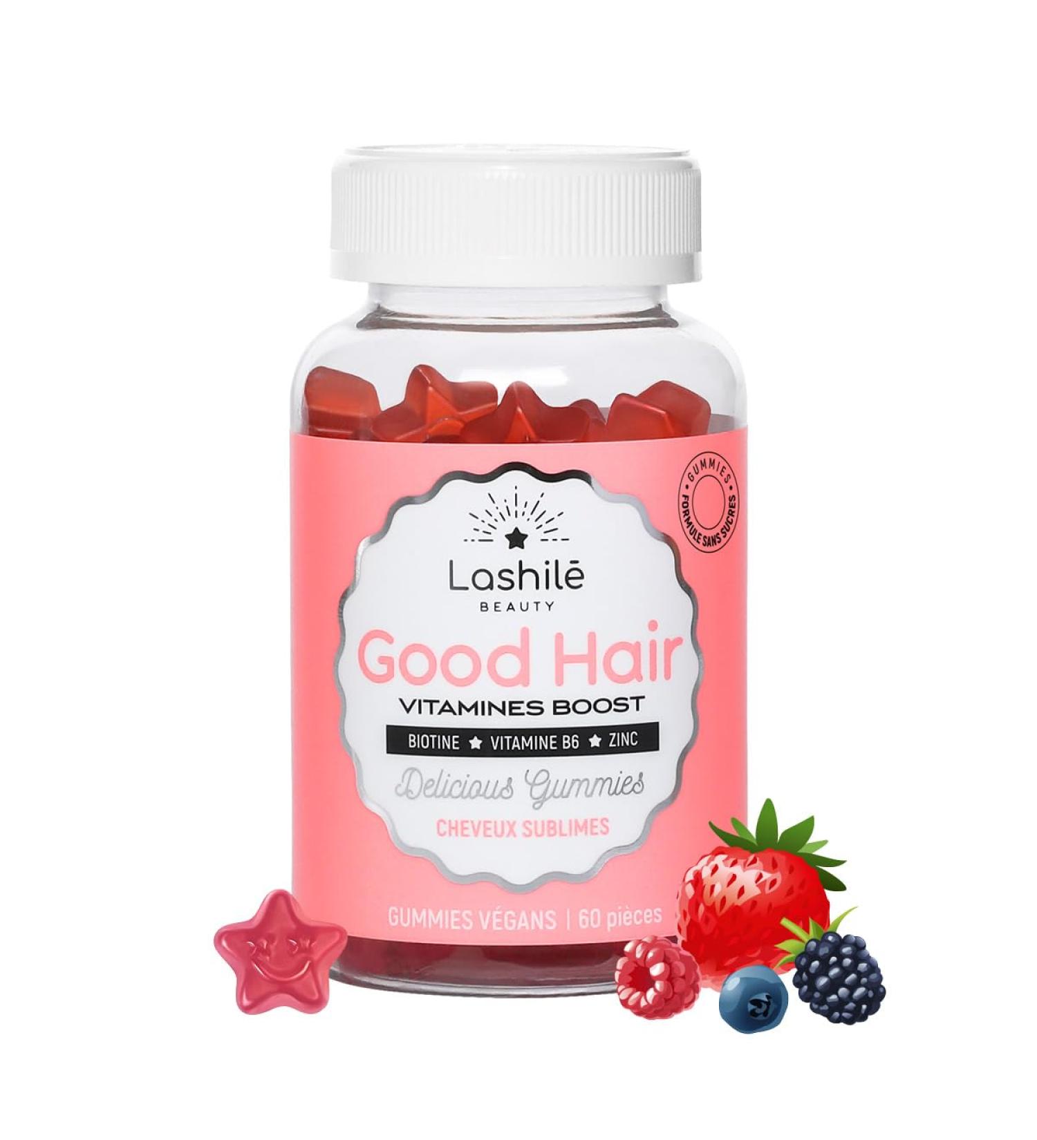 Lashil Beauty - Good Hair Vitamins - Food Supplements - Growth & Fortification - Proven Effectiveness - Made in France - Biotin Zinc Vitamin B8 C B6-60 Gummies - Buy Online on GoSupps.com